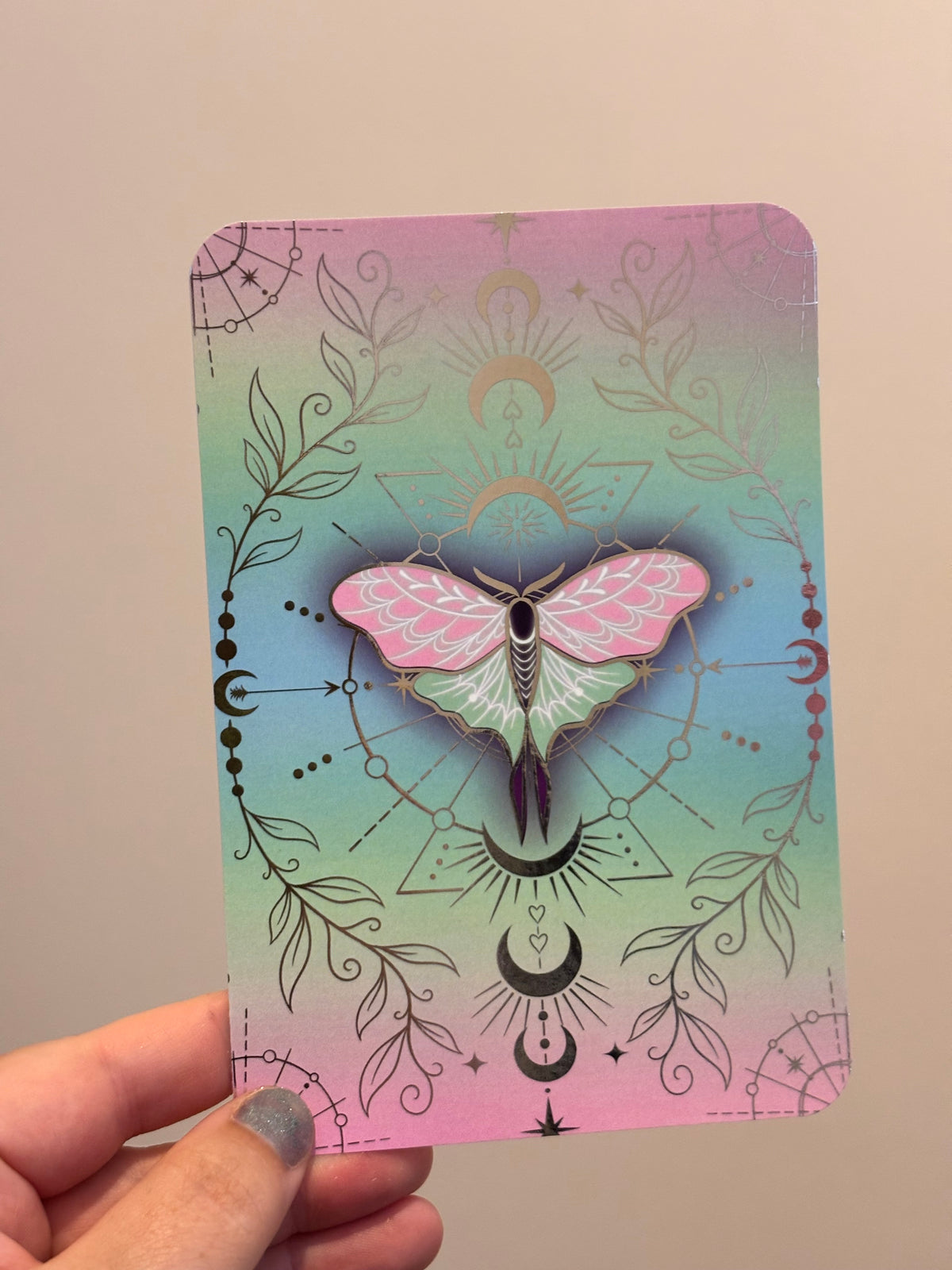 Gothic Moth reader foiled Insert for Kindle/ E Reader. Rainbow celestial design