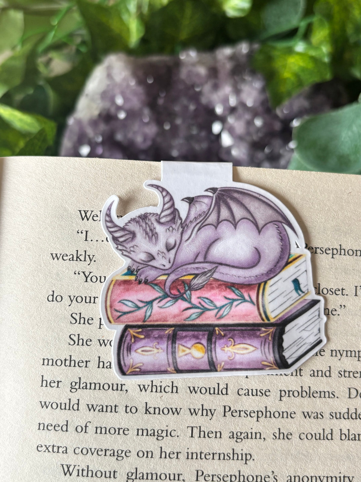 Sleeping Dragon Bookstack Spells Magnetic Bookmark