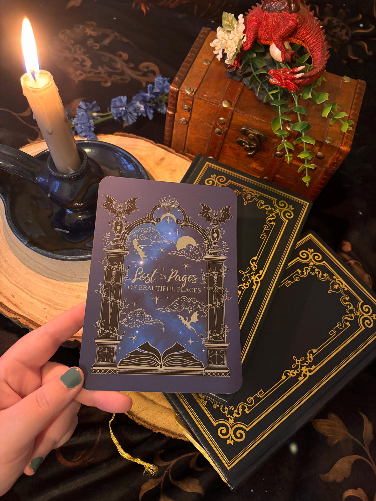 Lost in Pages of Beautiful Places Kindle/E reader foiled Insert with optional bookmark. Dragon and magic portal insert.