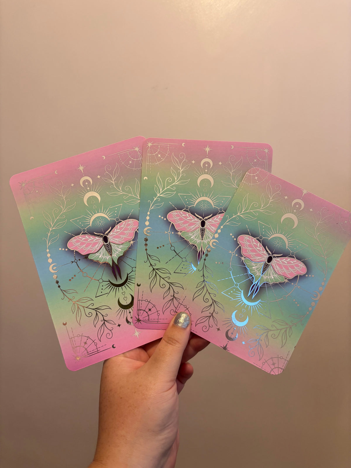 Gothic Moth reader foiled Insert for Kindle/ E Reader. Rainbow celestial design