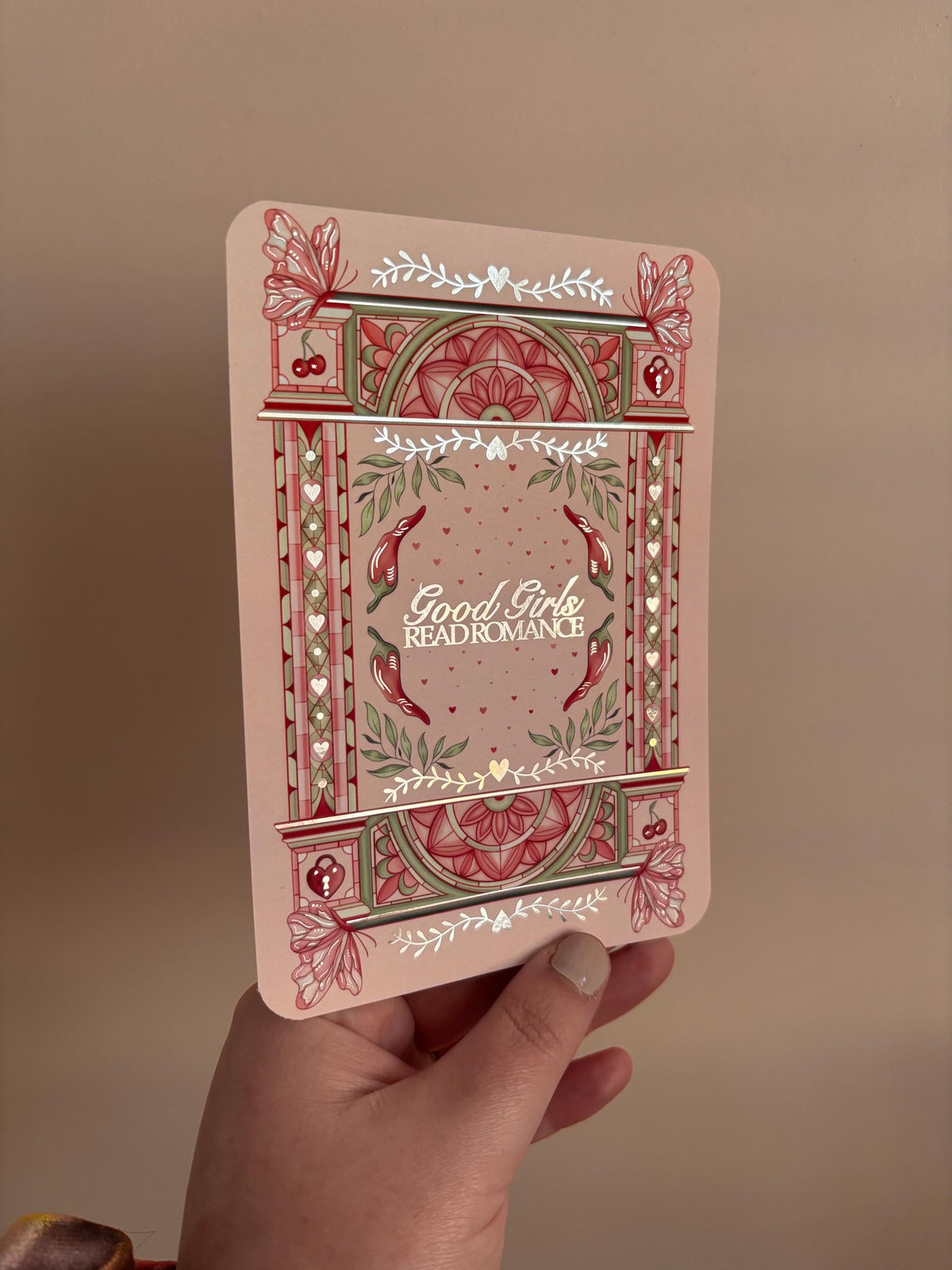 Pink Kindle/E reader foiled Insert. Good girls read romance - foiled silver. Kindle and E reader compatible