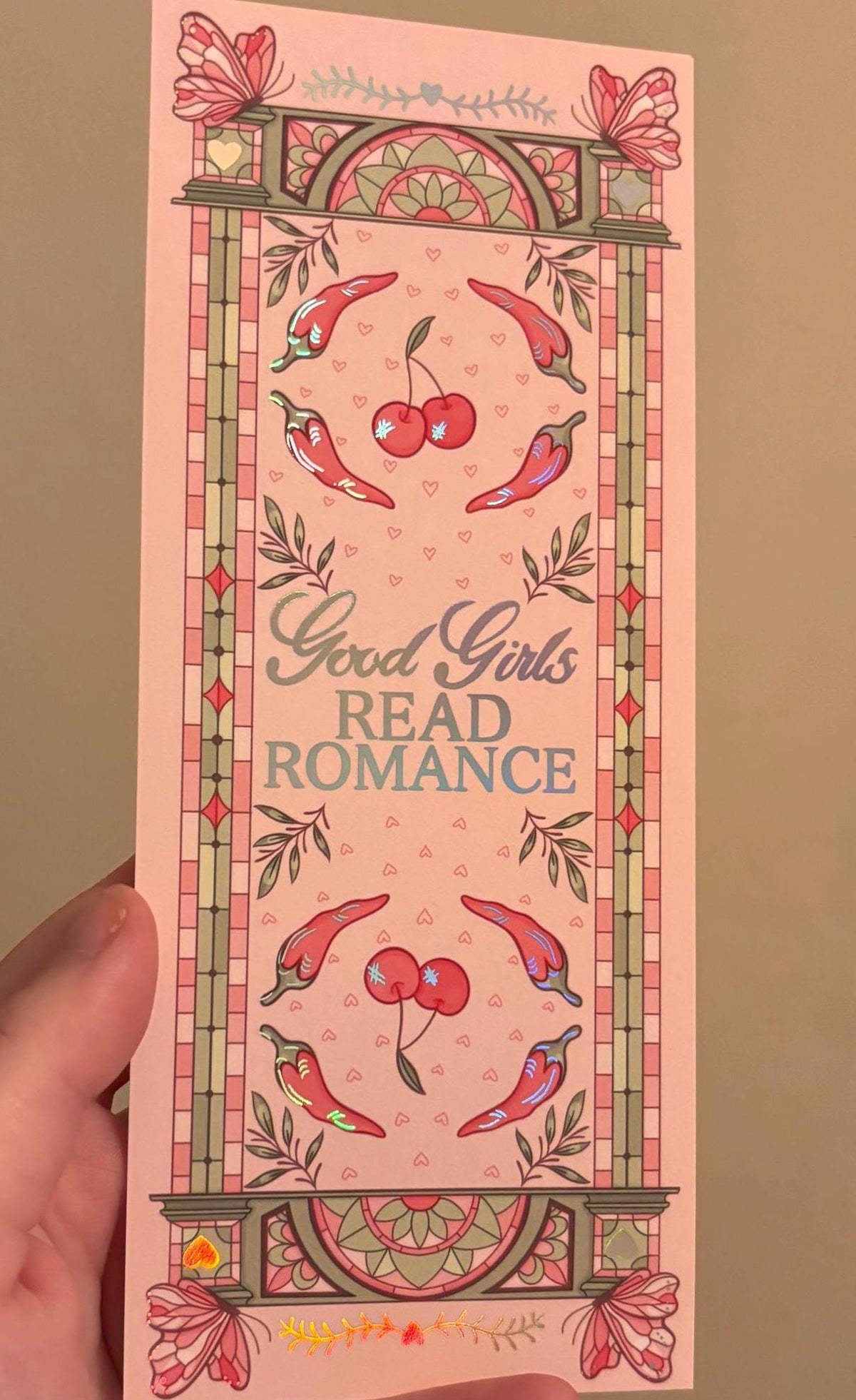 Good girls read romance bookmark - pink - holographic foil - large size