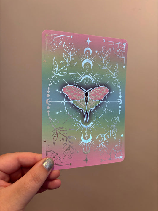 Gothic Moth reader foiled Insert for Kindle/ E Reader. Rainbow celestial design