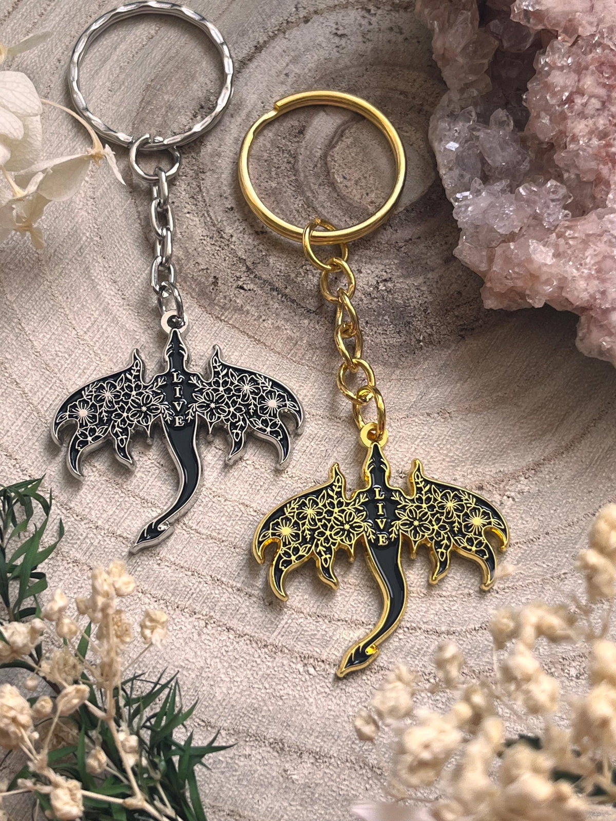 Dragon Bookmark or Keyring. Enamel Live. Floral Wyvern.