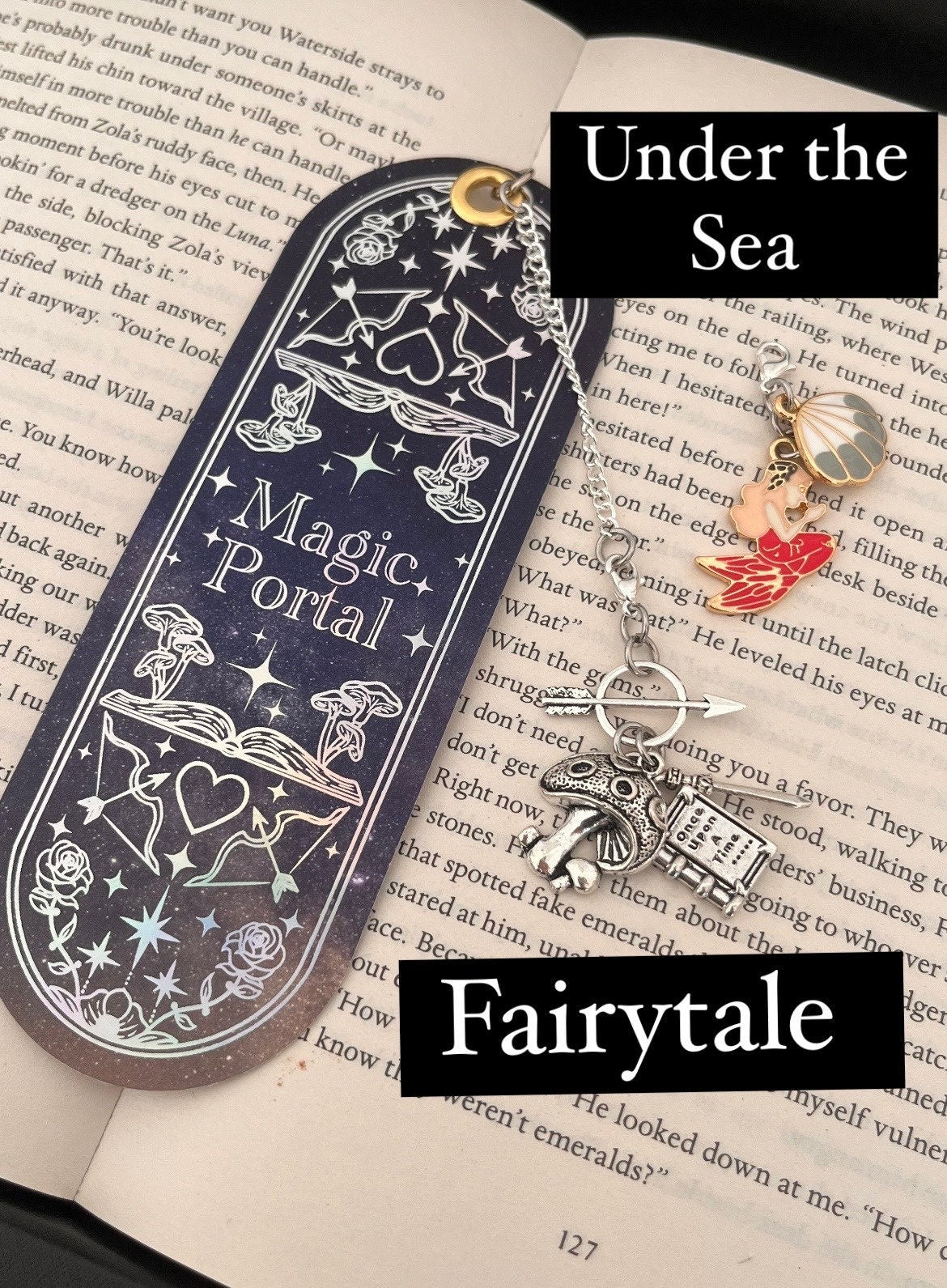 Fantasy Holigraphic Foil bookmark with tassel or interchangeable charm option. Magic Portal Bookmark