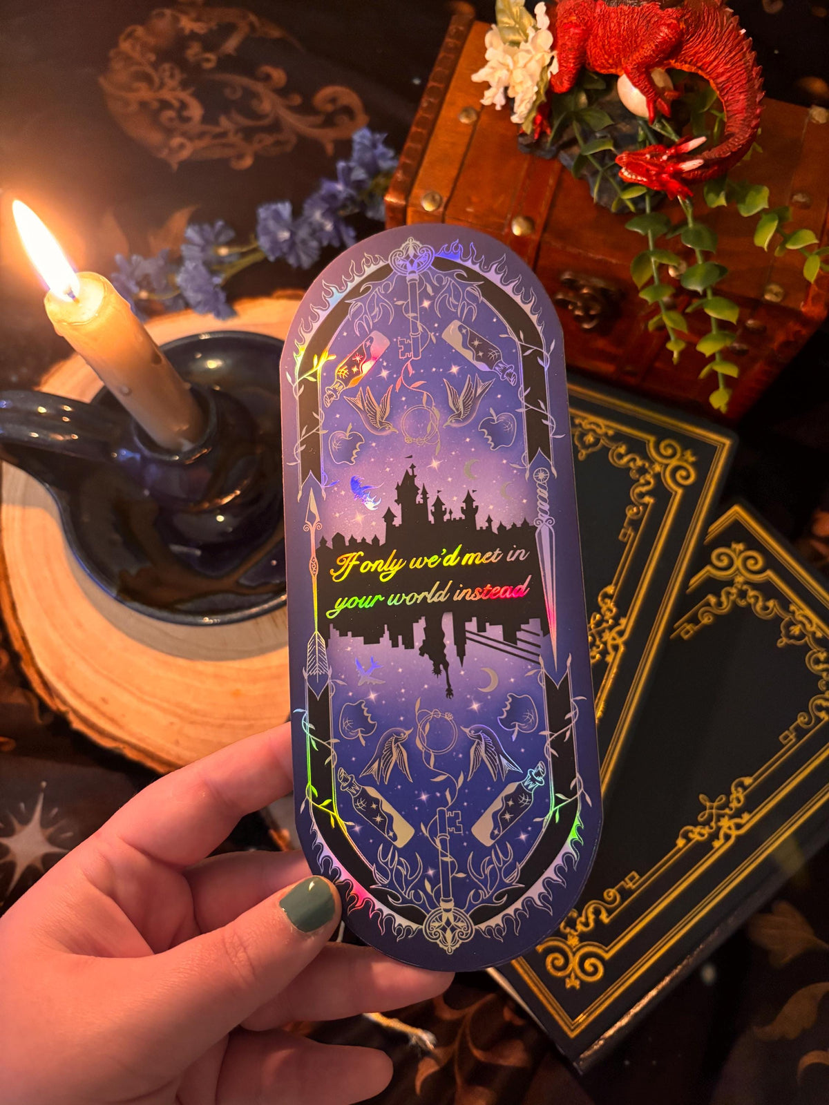 KA Tuckers Fate & Flame bookmark. Fantasy, Dragon and magic portal large size bookmark. Holographic foil. Officially licensed
