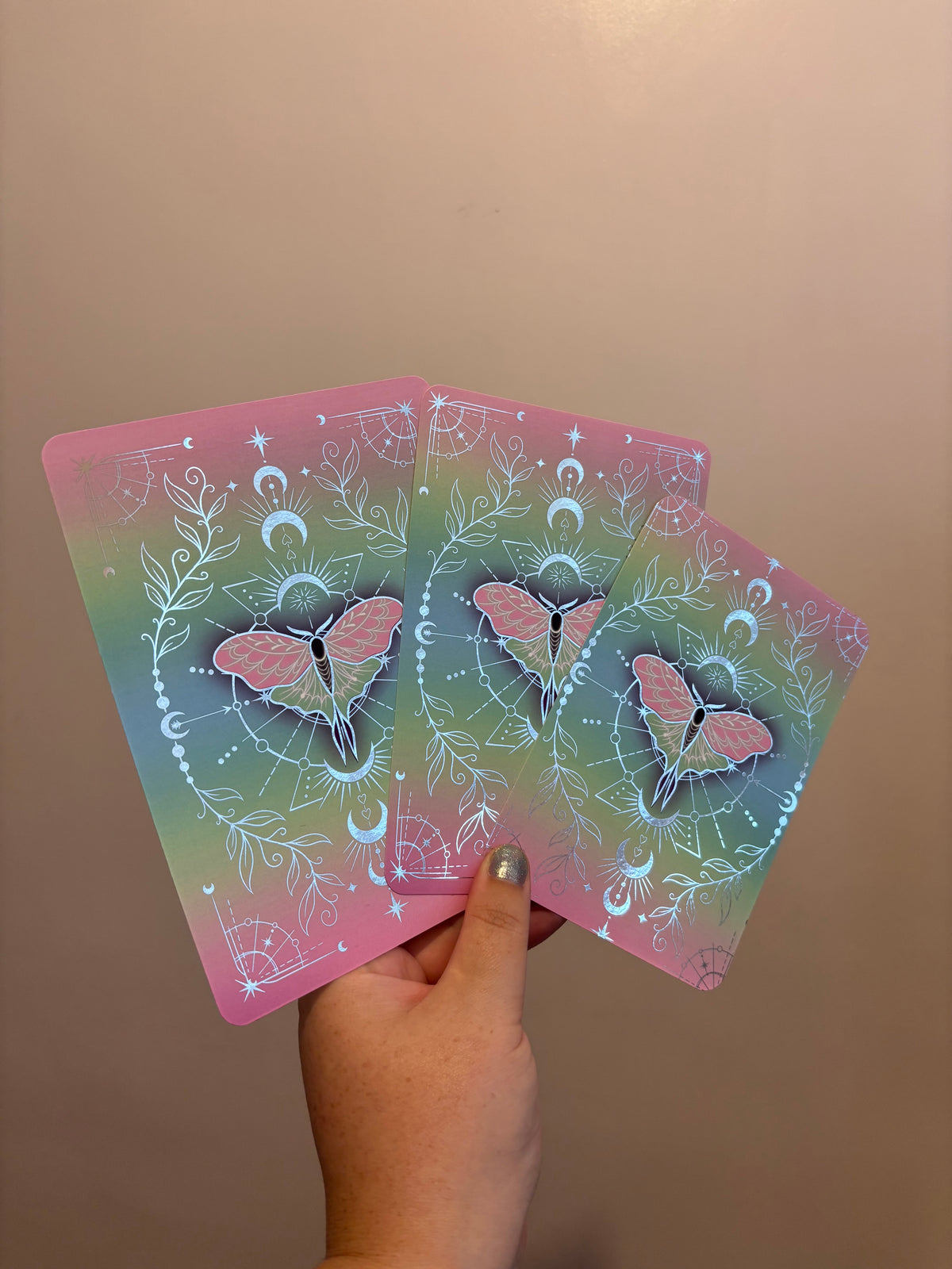Gothic Moth reader foiled Insert for Kindle/ E Reader. Rainbow celestial design