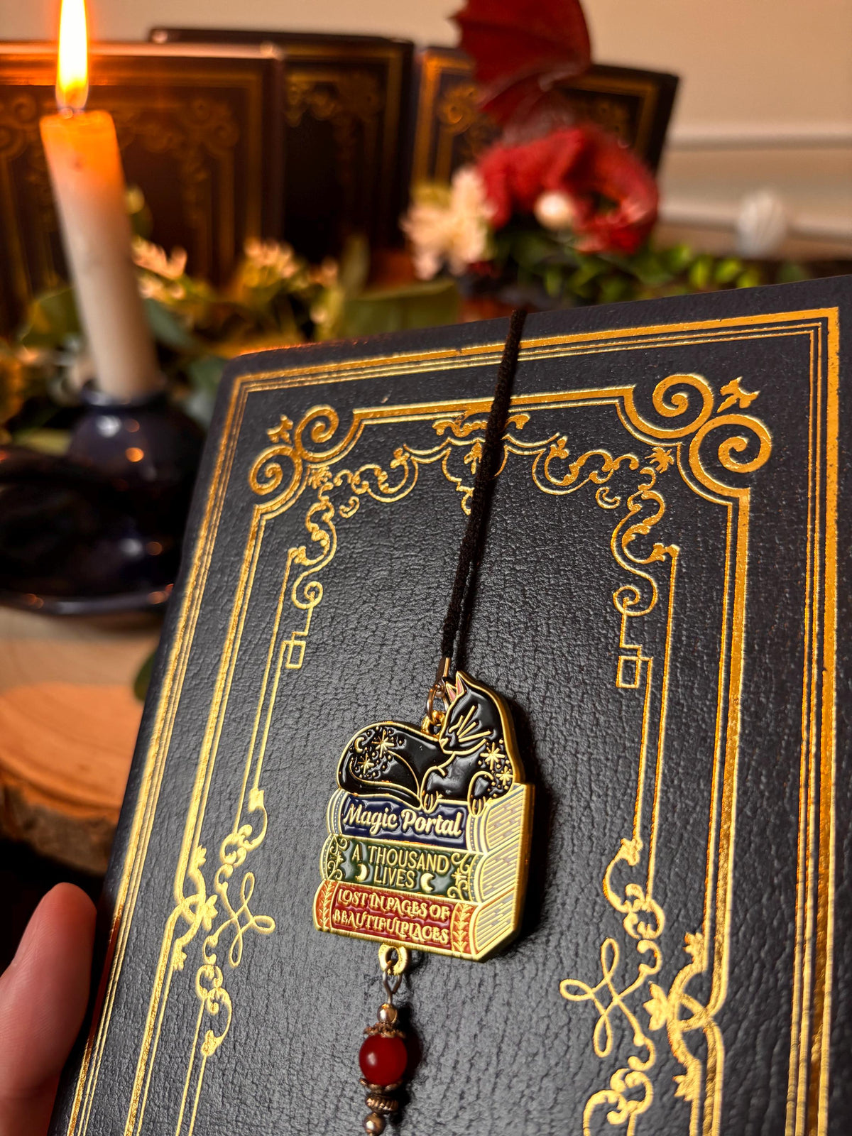 Cat Bookstack Magic Collection. Cat Pin, Keychain, Bookband and Bookmark. Enamel witchy book cat lover merch.