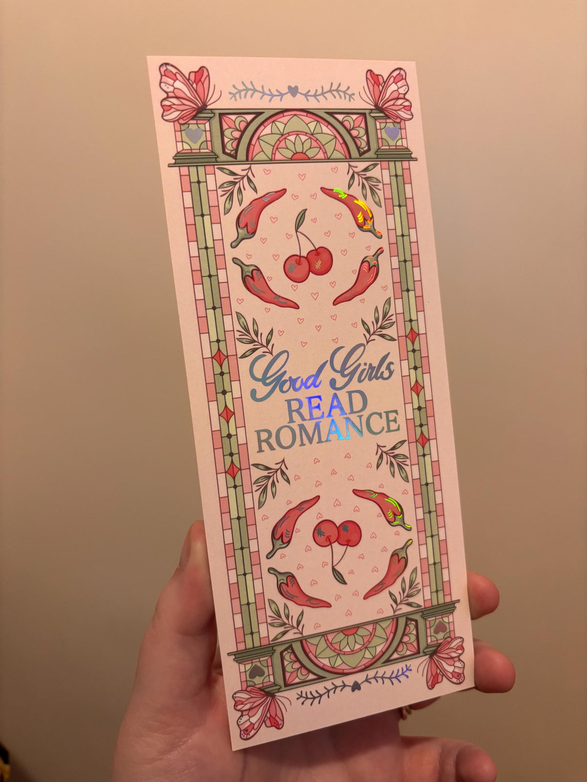 Good girls read romance bookmark - pink - holographic foil - large size