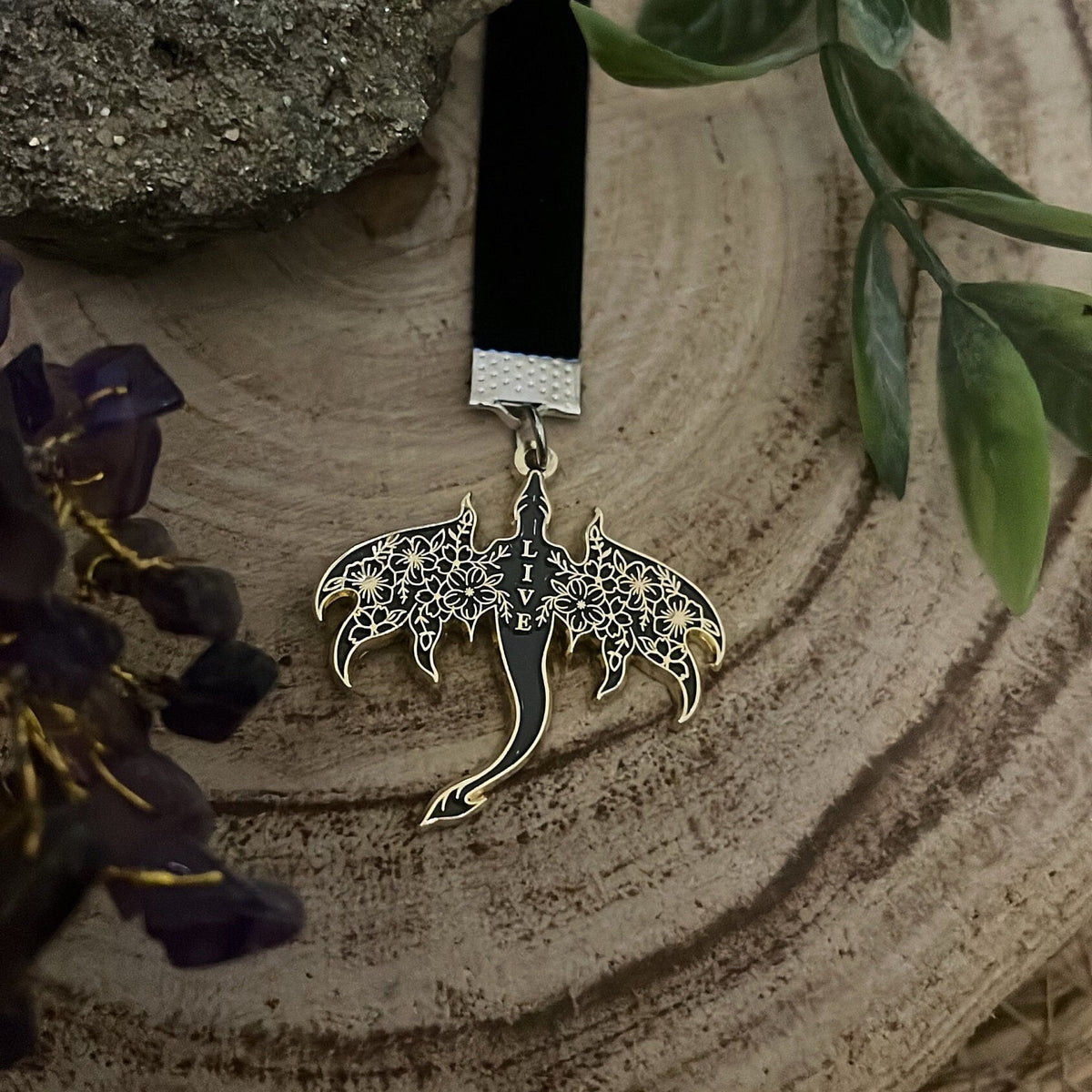 Dragon Bookmark or Keyring. Enamel Live. Floral Wyvern.