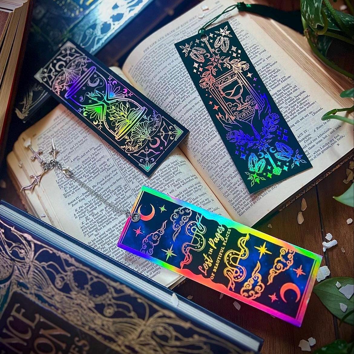 Fantasy Holigraphic Foil bookmark with tassel or interchangeable charm option. Magic Portal Bookmark