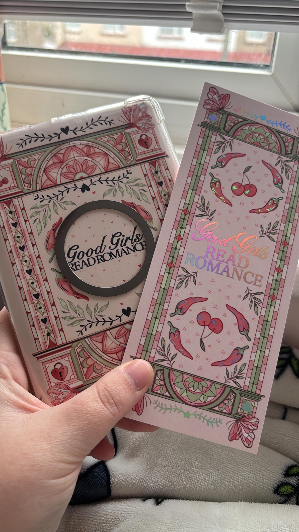 Good girls read romance bookmark - pink - holographic foil - large size