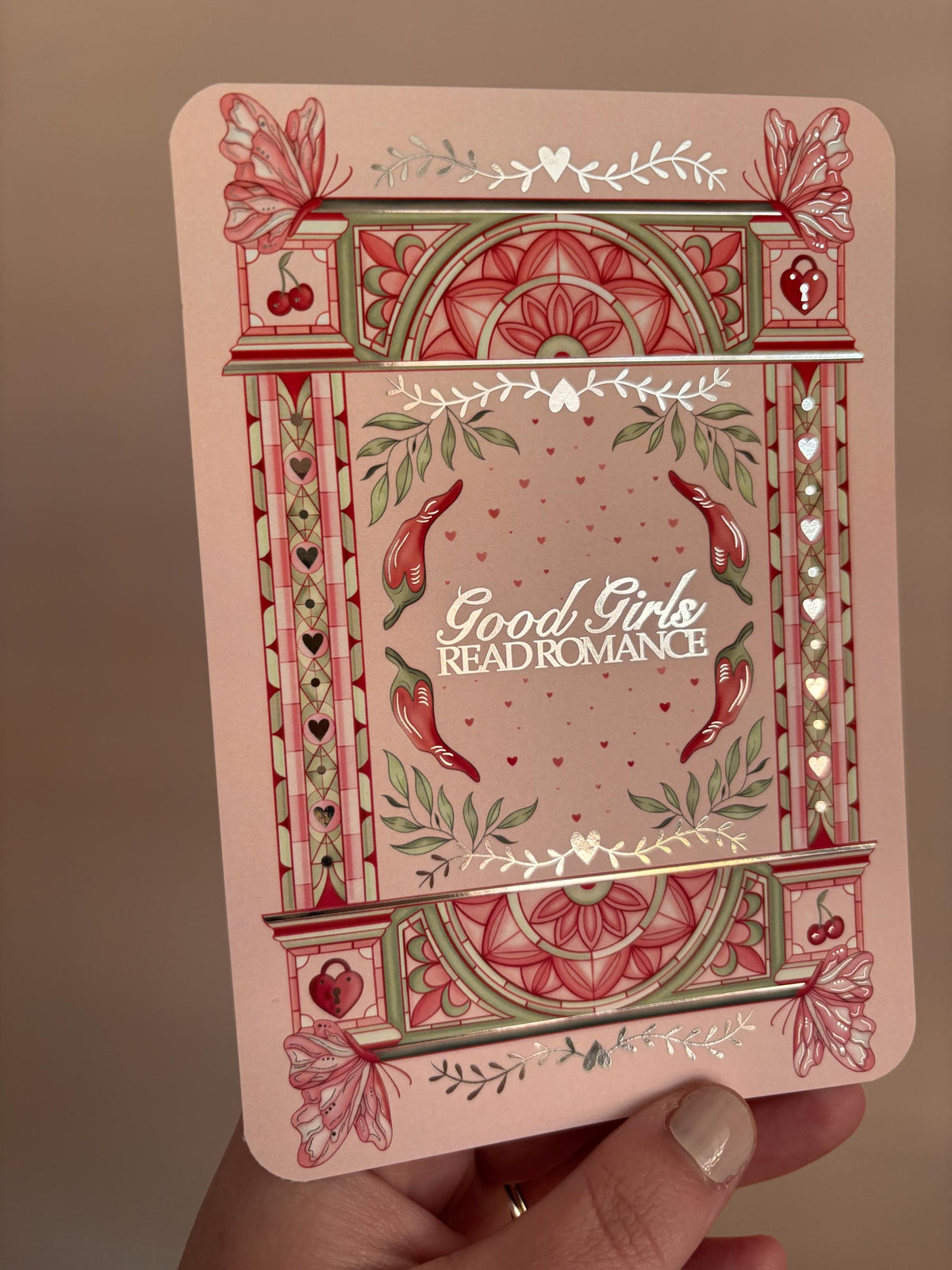 Pink Kindle/E reader foiled Insert. Good girls read romance - foiled silver. Kindle and E reader compatible