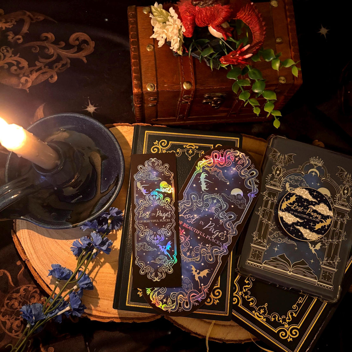 Lost in Pages of Beautiful Places Kindle/E reader foiled Insert with optional bookmark. Dragon and magic portal insert.