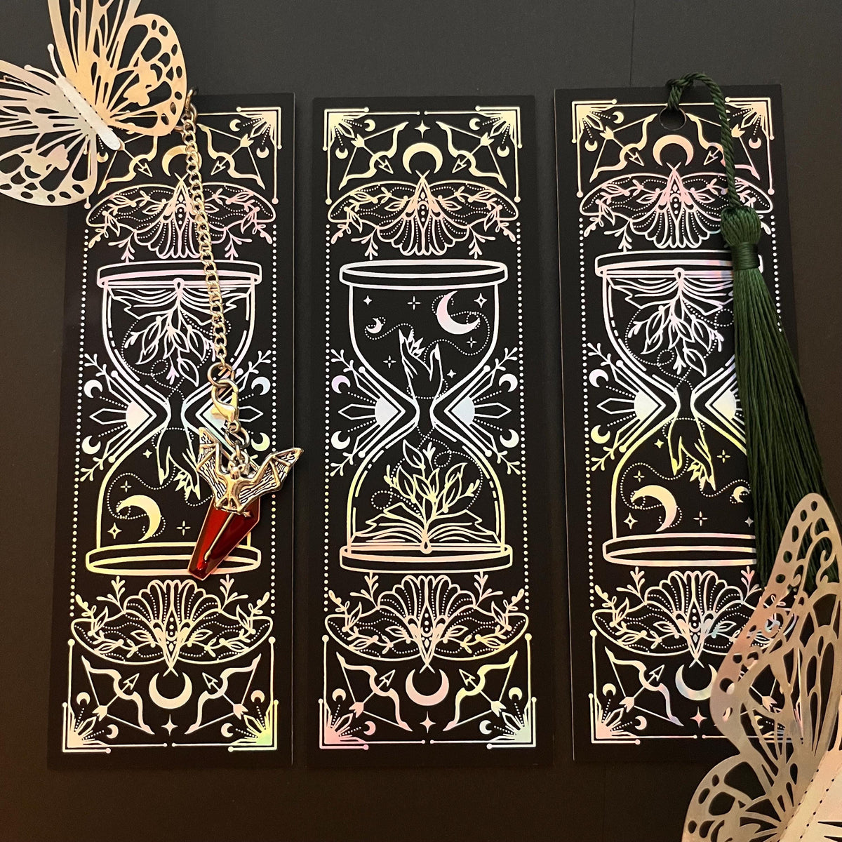 Fantasy Holigraphic Foil bookmark with tassel or interchangeable charm option. Magic Portal Bookmark