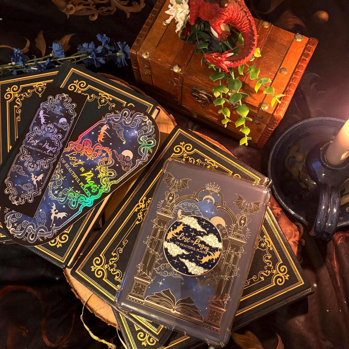 Lost in Pages of Beautiful Places Kindle/E reader foiled Insert with optional bookmark. Dragon and magic portal insert.