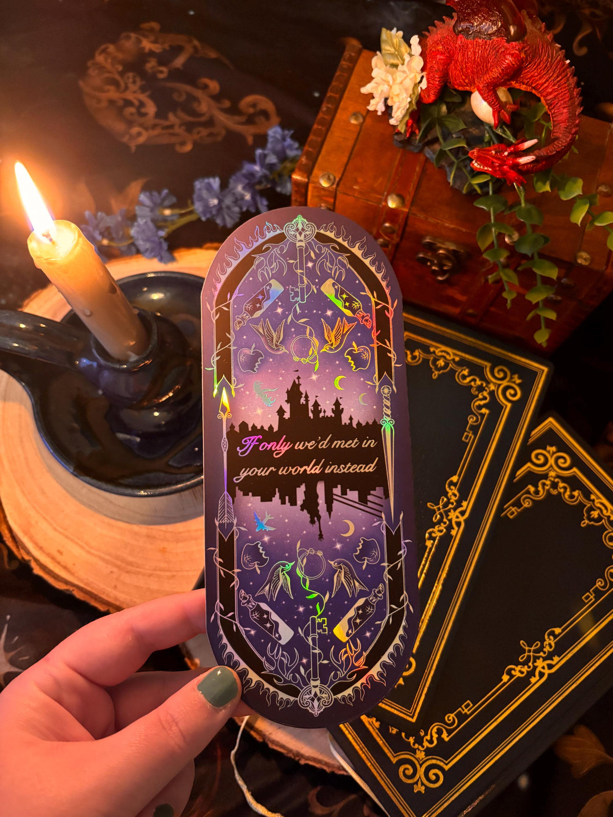 KA Tuckers Fate & Flame bookmark. Fantasy, Dragon and magic portal large size bookmark. Holographic foil. Officially licensed