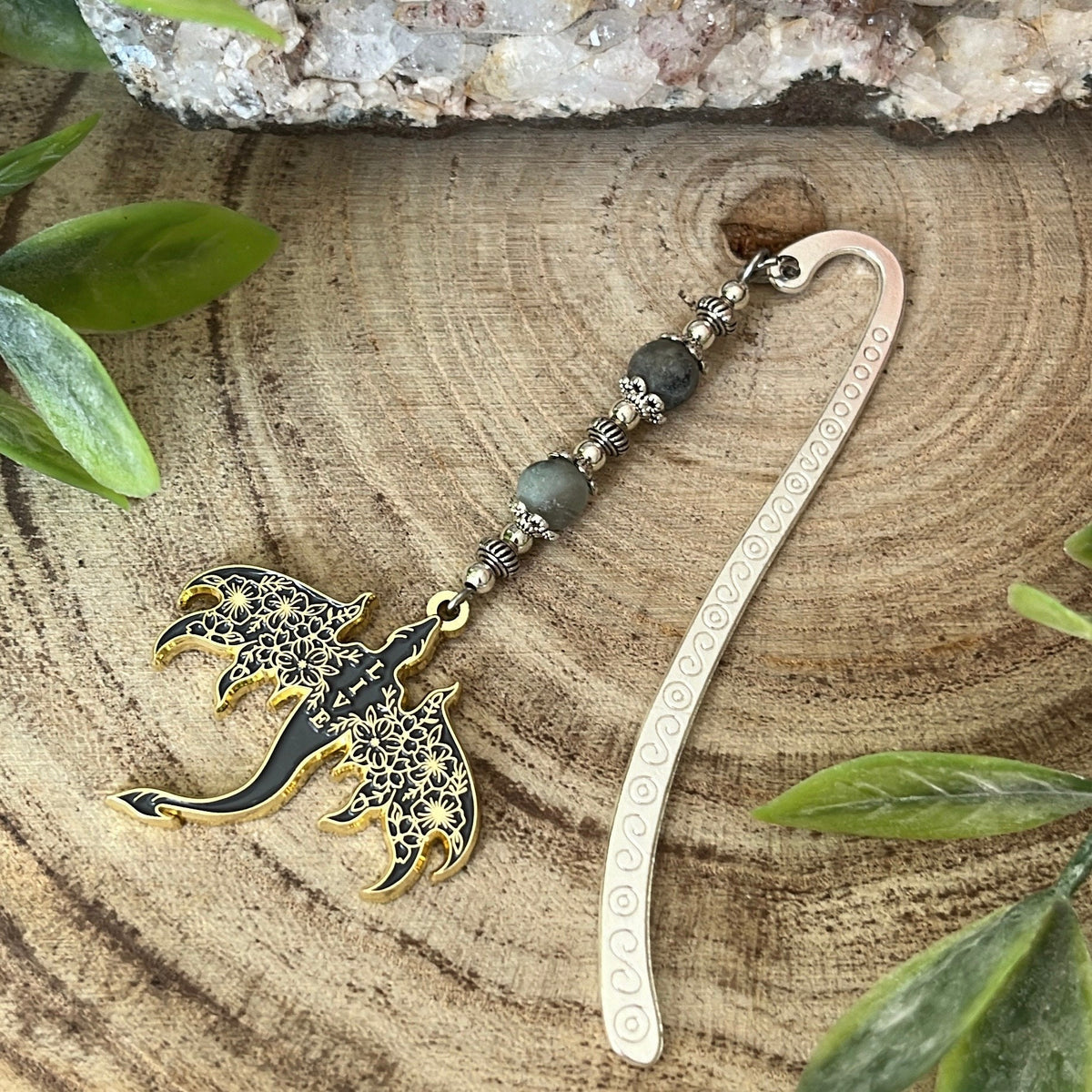 Dragon Bookmark or Keyring. Enamel Live. Floral Wyvern.