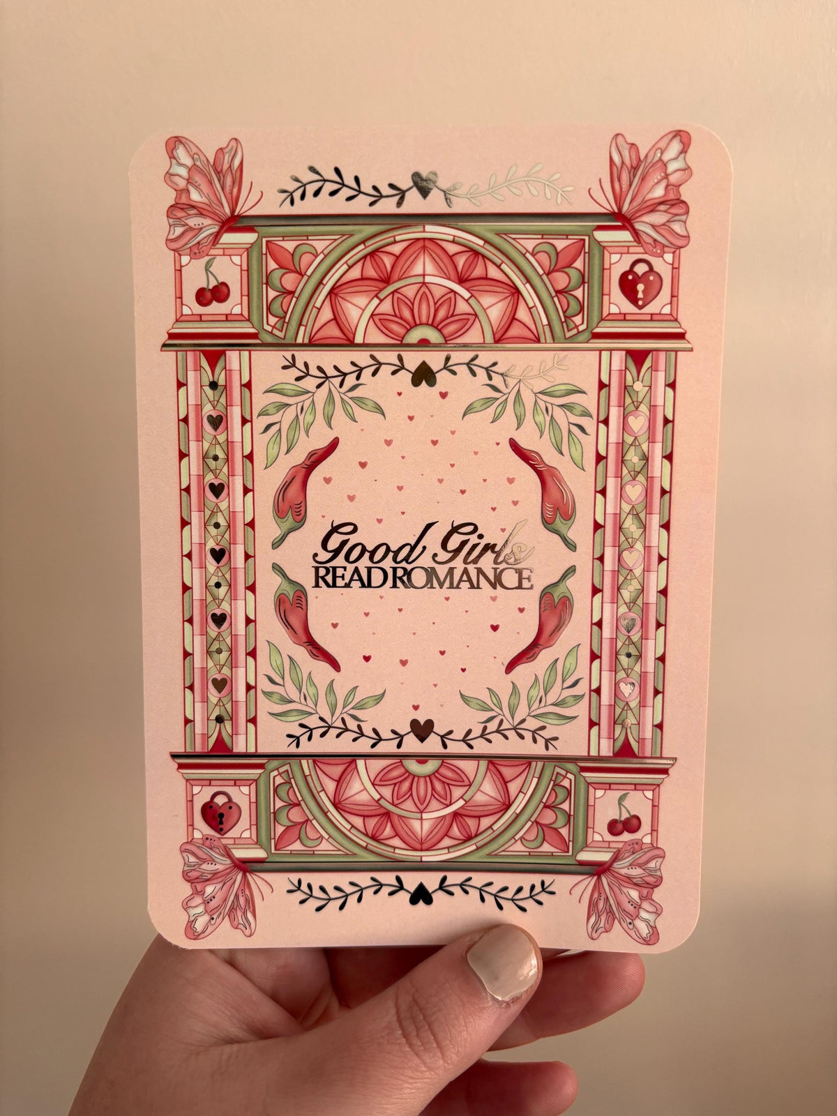 Pink Kindle/E reader foiled Insert. Good girls read romance - foiled silver. Kindle and E reader compatible