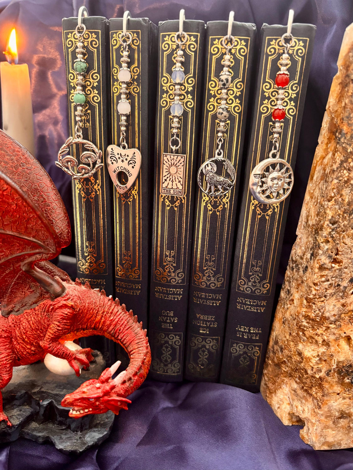Fantasy witchy crystal bookmark custom collection. Metal bookmark bookish gift.