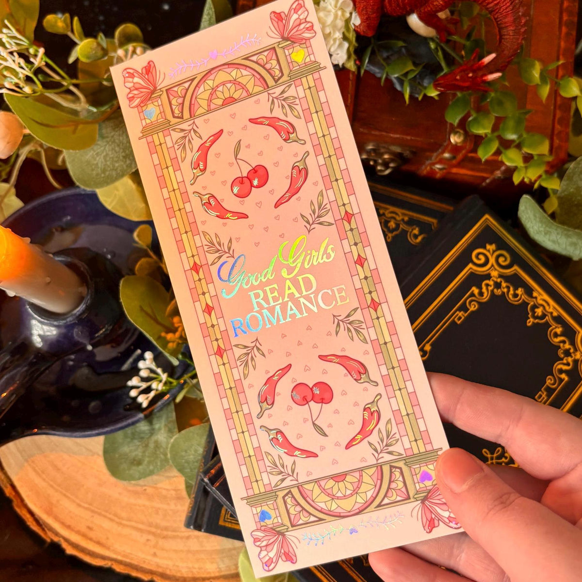 Good girls read romance bookmark - pink - holographic foil - large size