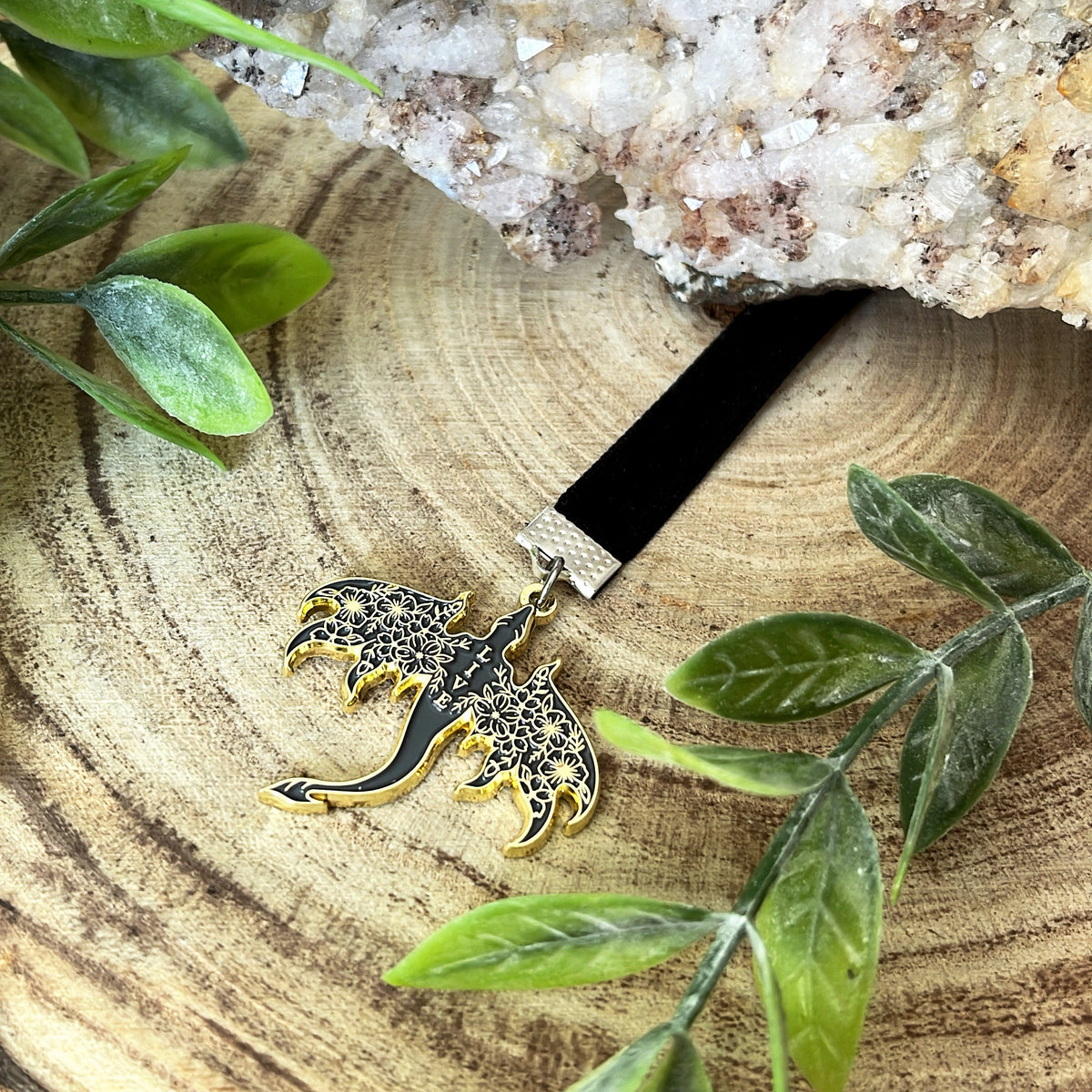 Dragon Bookmark or Keyring. Enamel Live. Floral Wyvern.