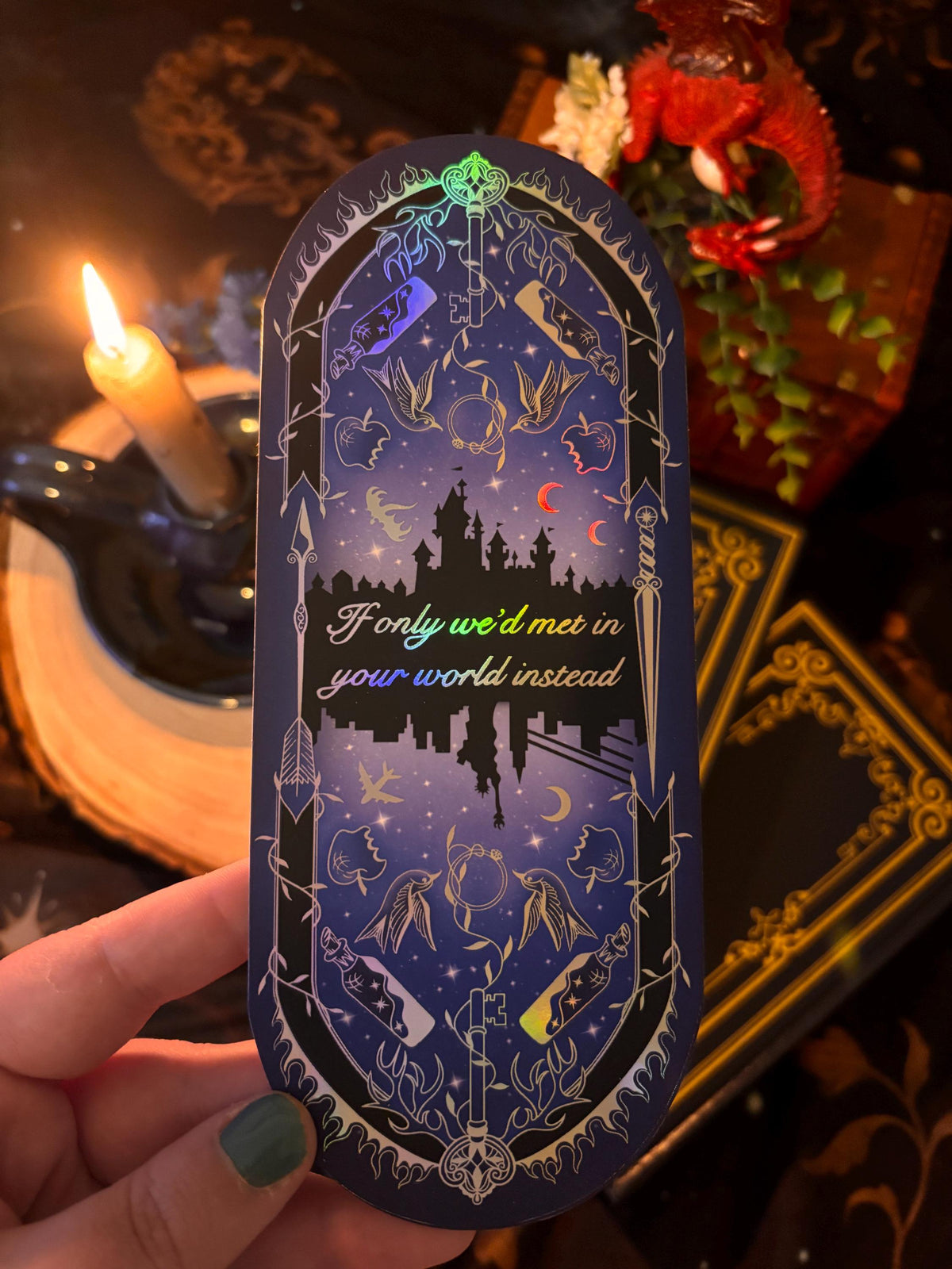 KA Tuckers Fate & Flame bookmark. Fantasy, Dragon and magic portal large size bookmark. Holographic foil. Officially licensed