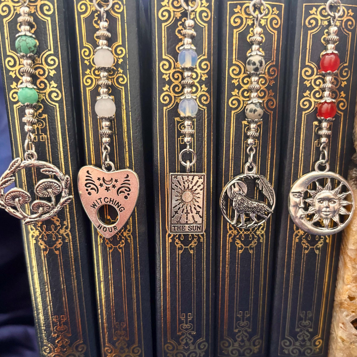 Fantasy witchy crystal bookmark custom collection. Metal bookmark bookish gift.