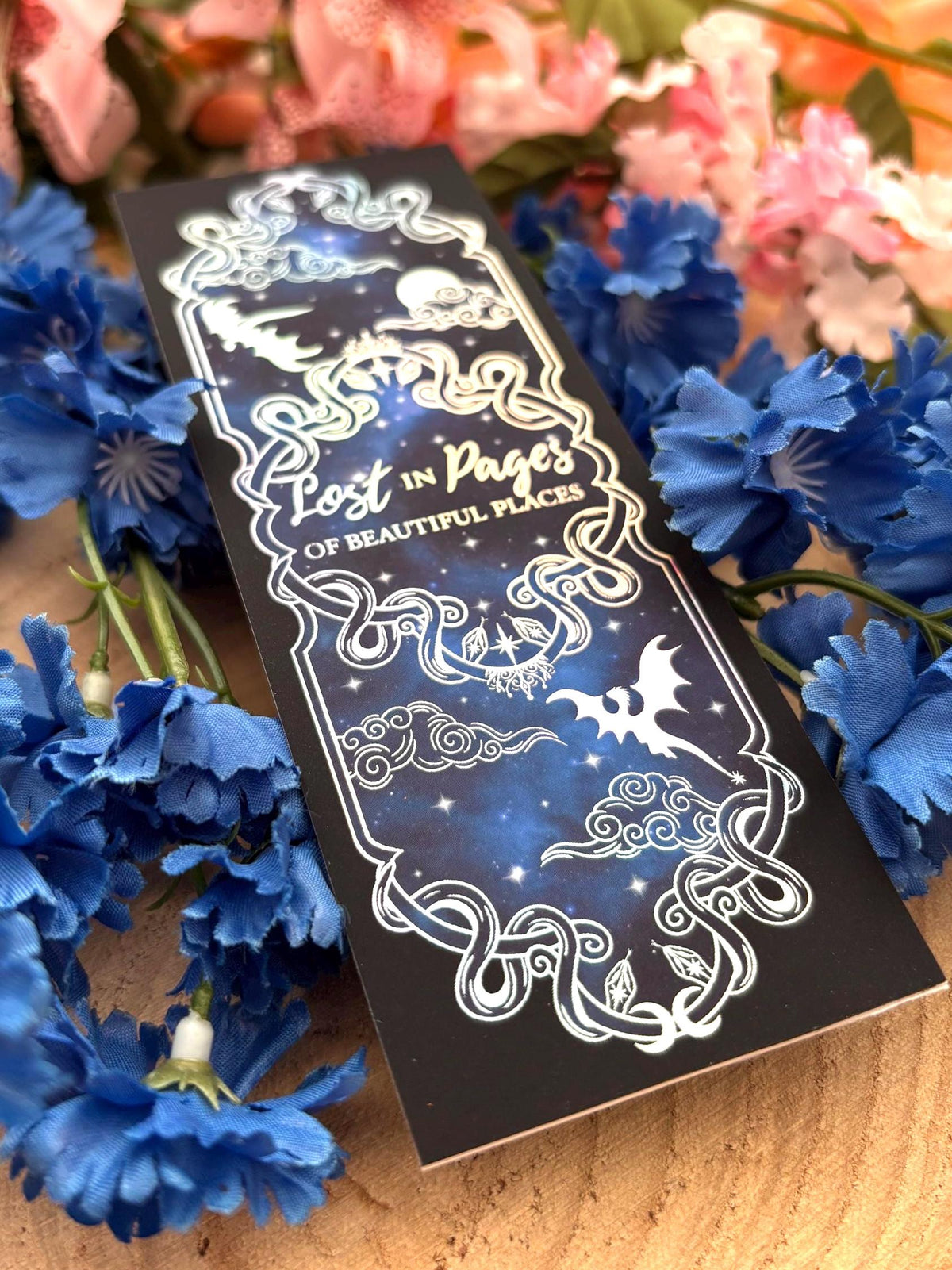 Holographic Dragon Bookmark: Celestial Night Sky Foil Art. Lost in pages of beautiful places. Fantasy bookmark.