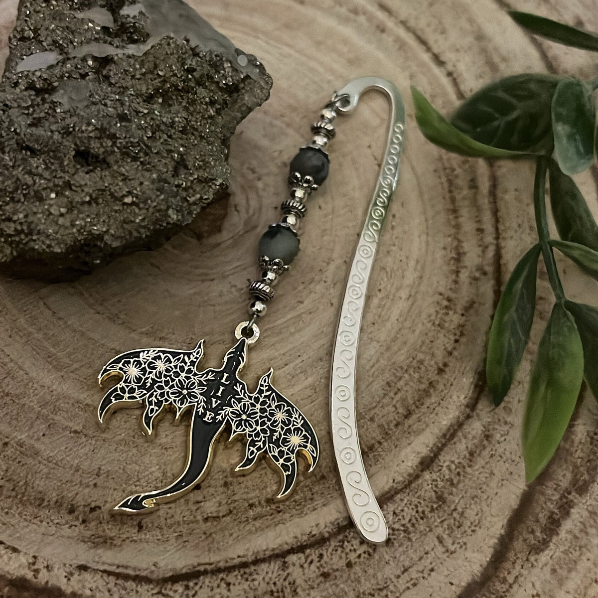 Dragon Bookmark or Keyring. Enamel Live. Floral Wyvern.