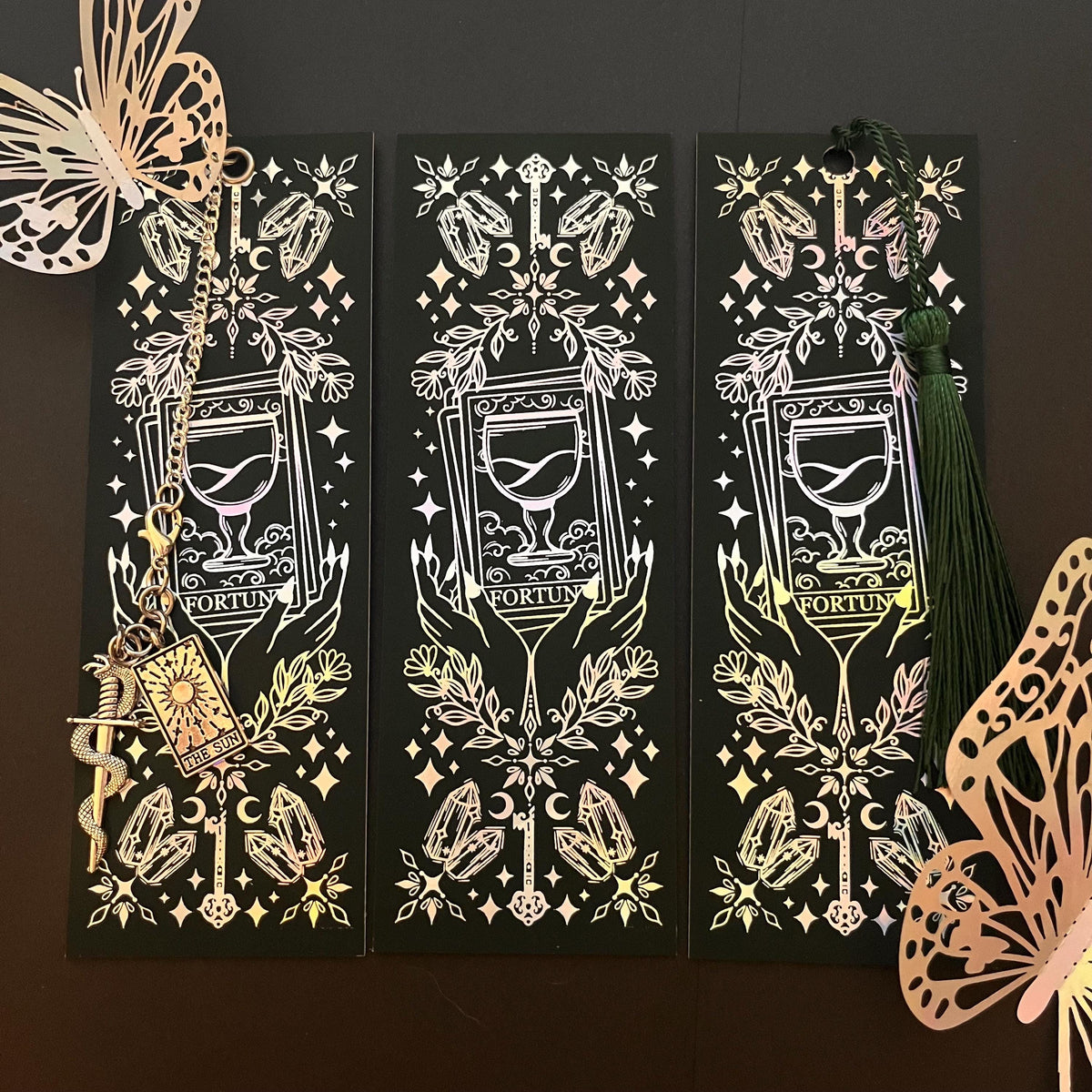 Fantasy Holigraphic Foil bookmark with tassel or interchangeable charm option. Magic Portal Bookmark