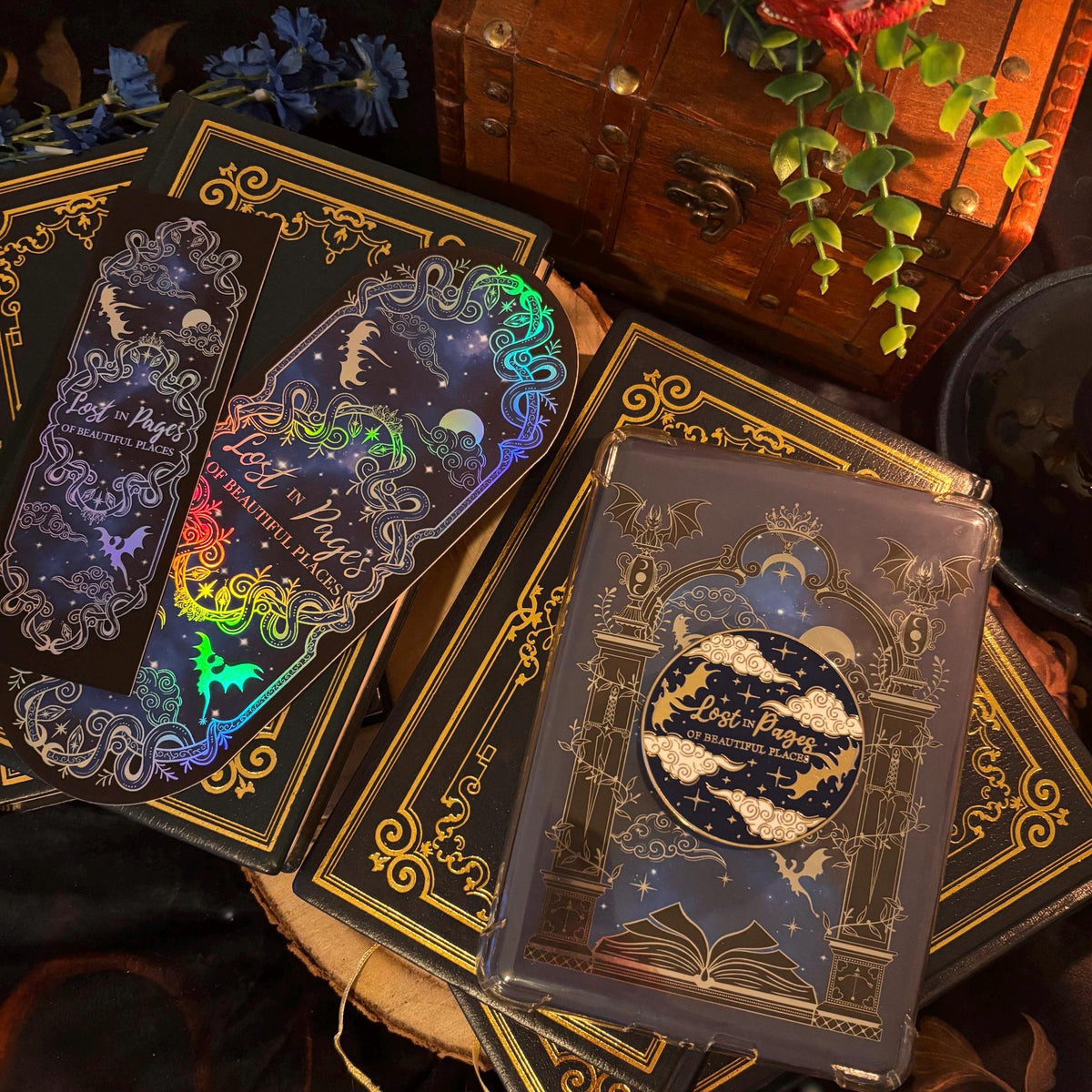 Lost in Pages of Beautiful Places Kindle/E reader foiled Insert with optional bookmark. Dragon and magic portal insert.