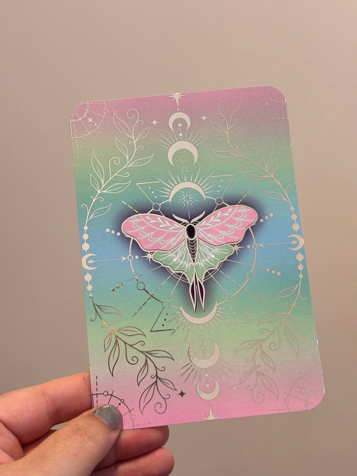 Gothic Moth reader foiled Insert for Kindle/ E Reader. Rainbow celestial design