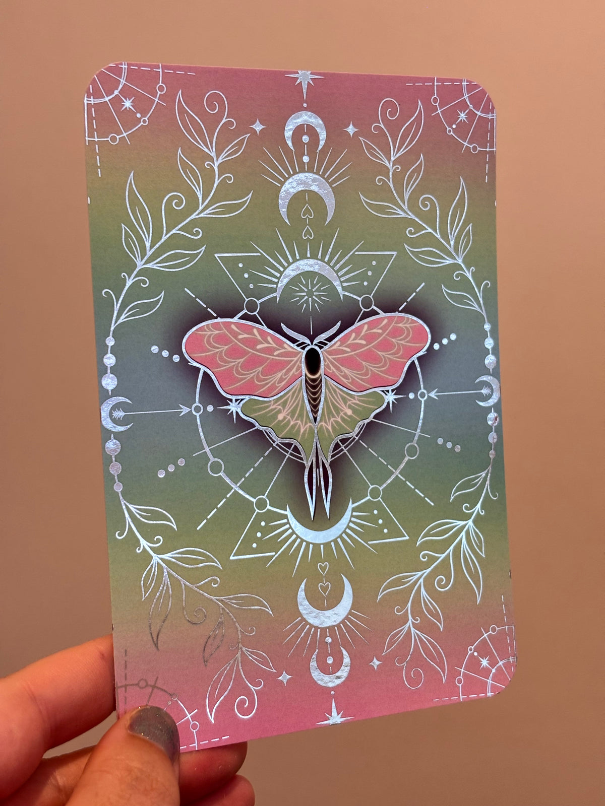 Gothic Moth reader foiled Insert for Kindle/ E Reader. Rainbow celestial design