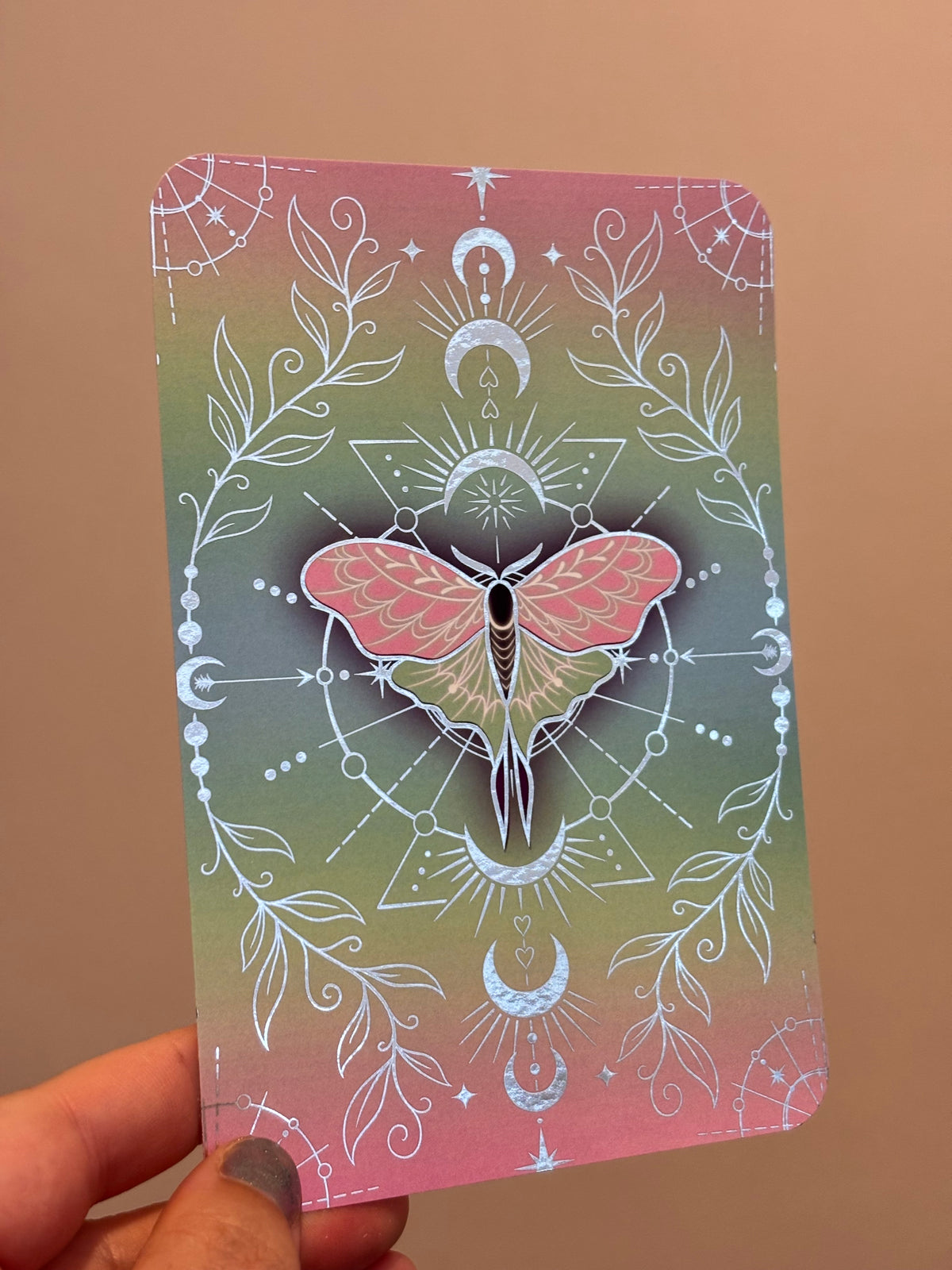 Gothic Moth reader foiled Insert for Kindle/ E Reader. Rainbow celestial design