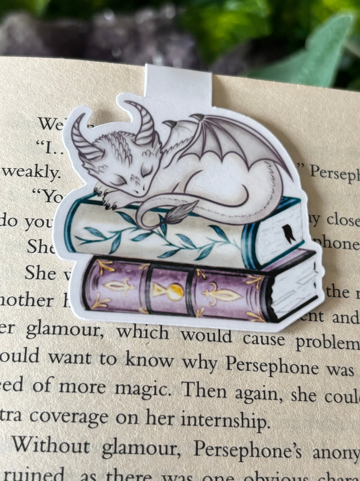 Sleeping Dragon Bookstack Spells Magnetic Bookmark