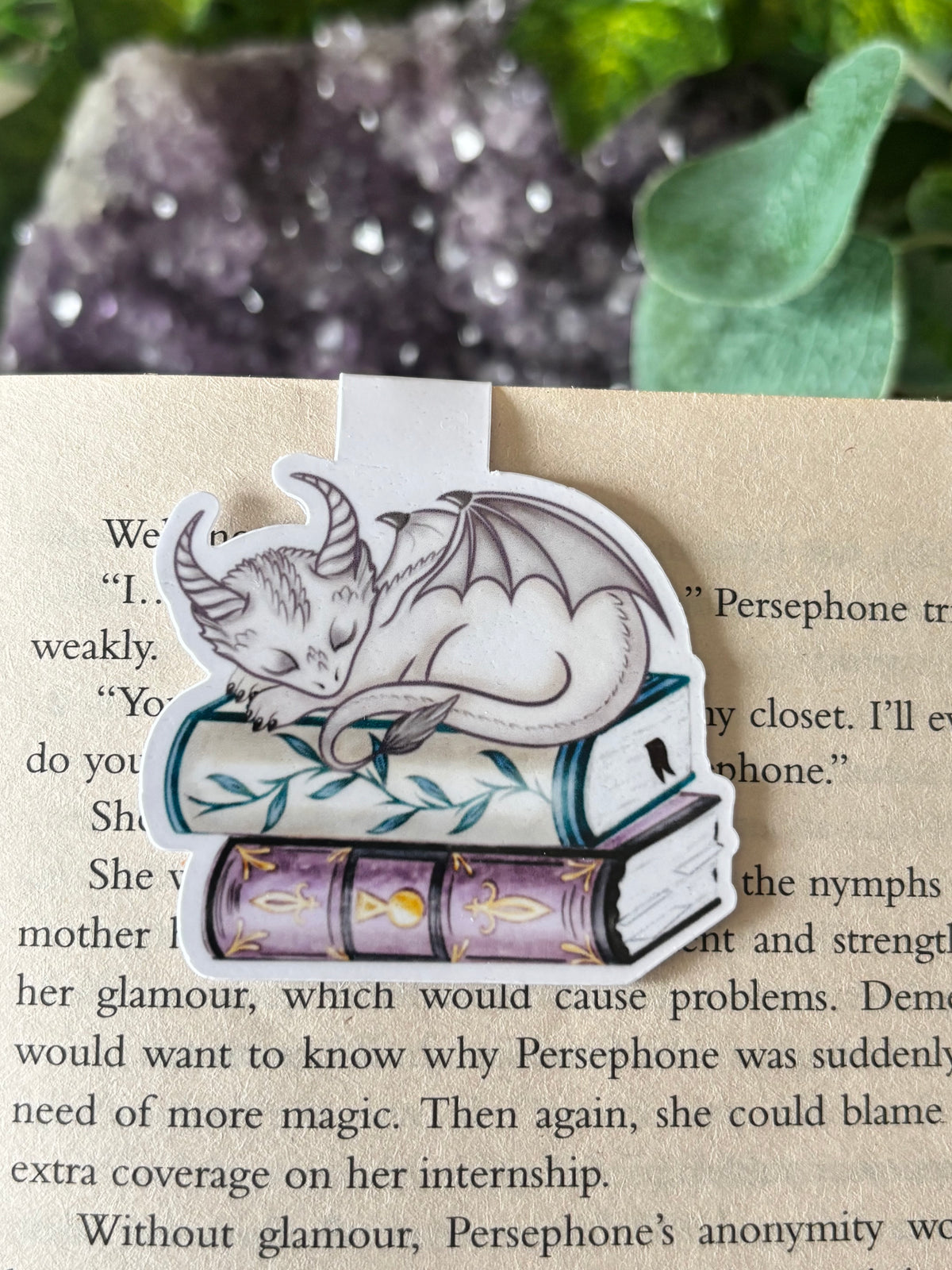 Sleeping Dragon Bookstack Spells Magnetic Bookmark
