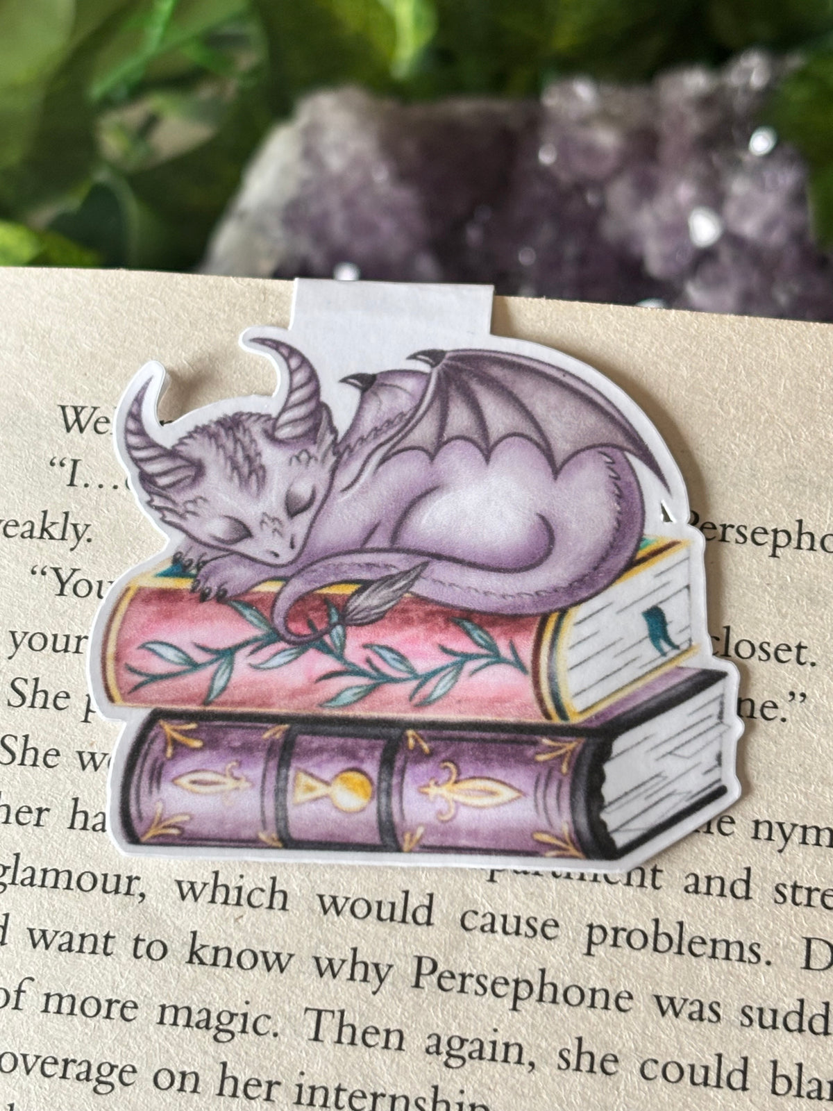 Sleeping Dragon Bookstack Spells Magnetic Bookmark