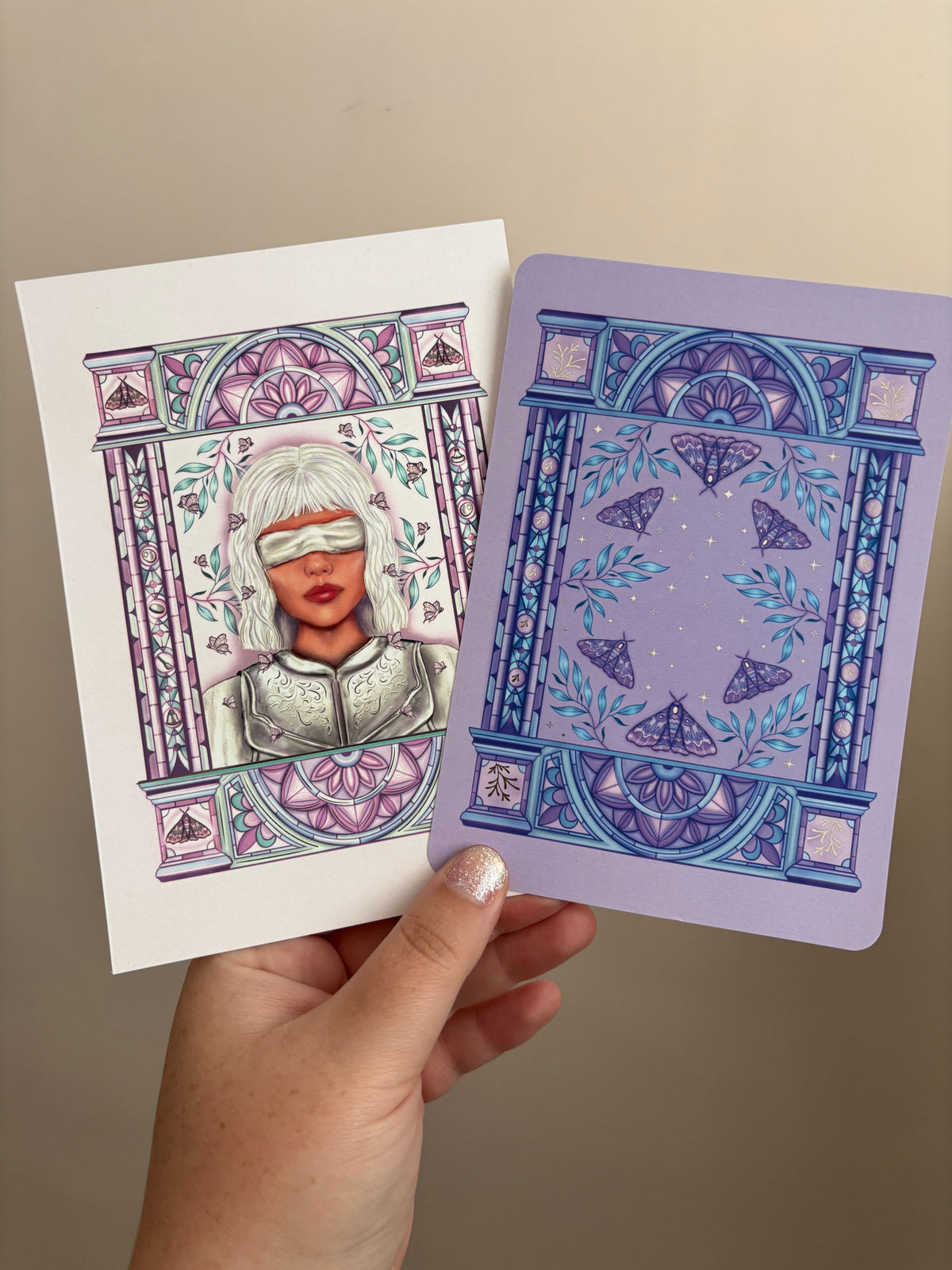 Knight and the Moth licensed Kindle/E reader foiled art print or kindle insert in three sizes. Purple archway foiled silver.