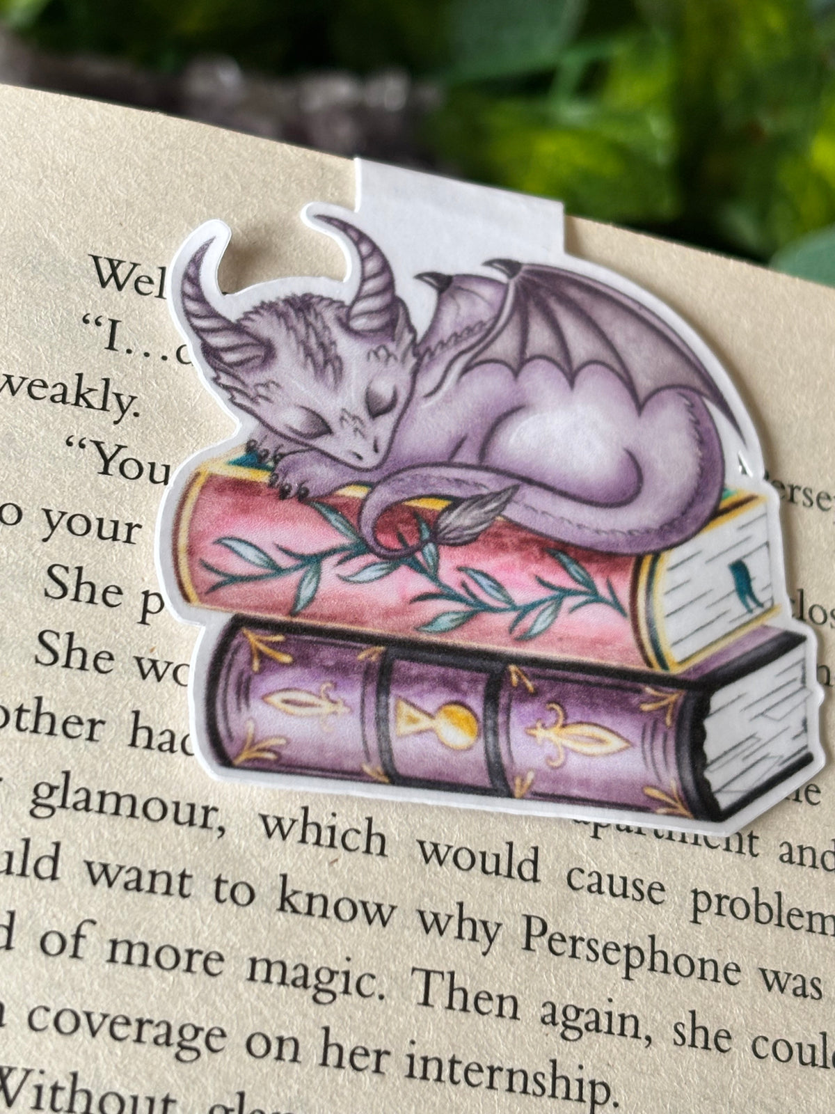 Sleeping Dragon Bookstack Spells Magnetic Bookmark