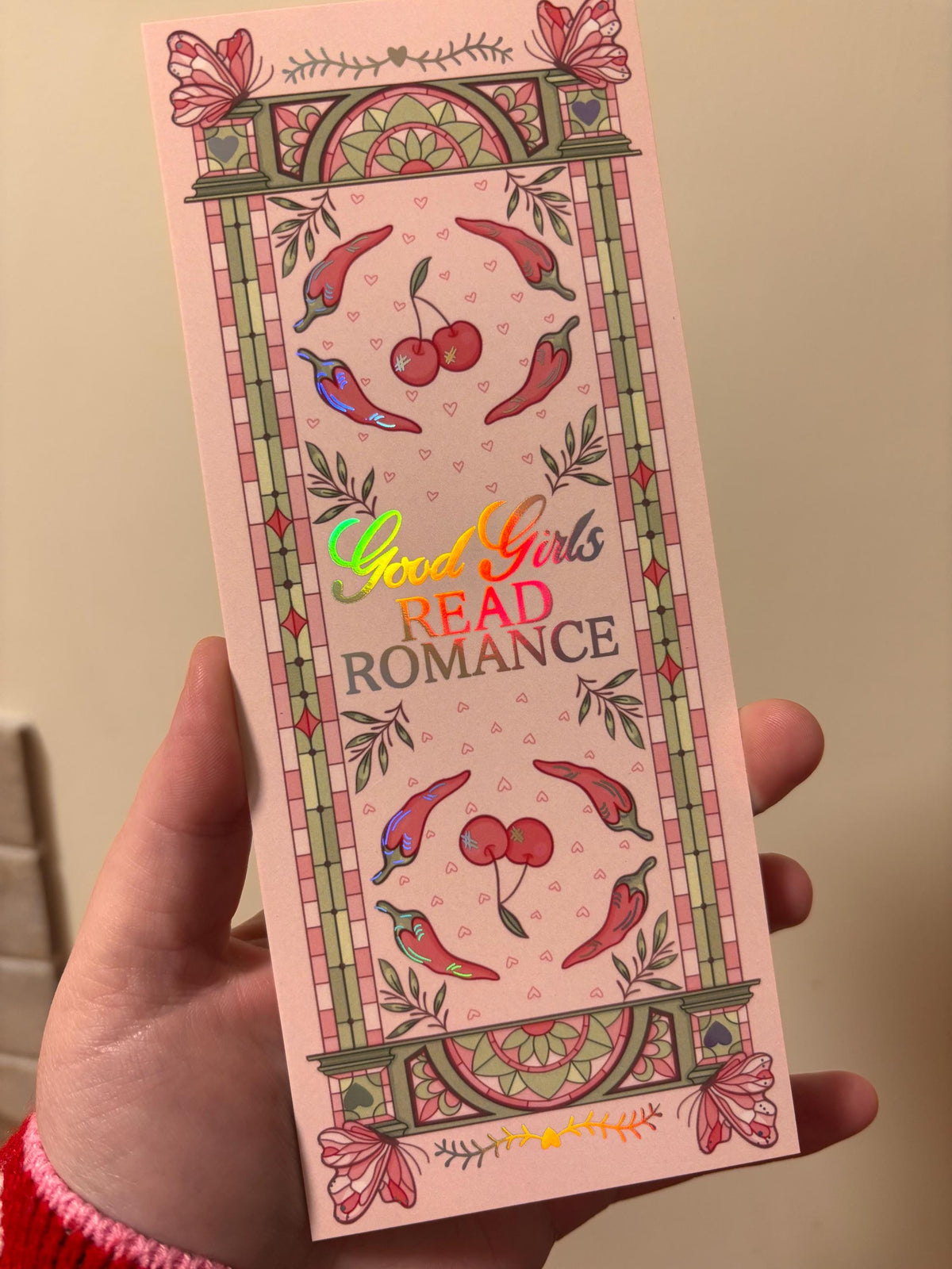 Good girls read romance bookmark - pink - holographic foil - large size