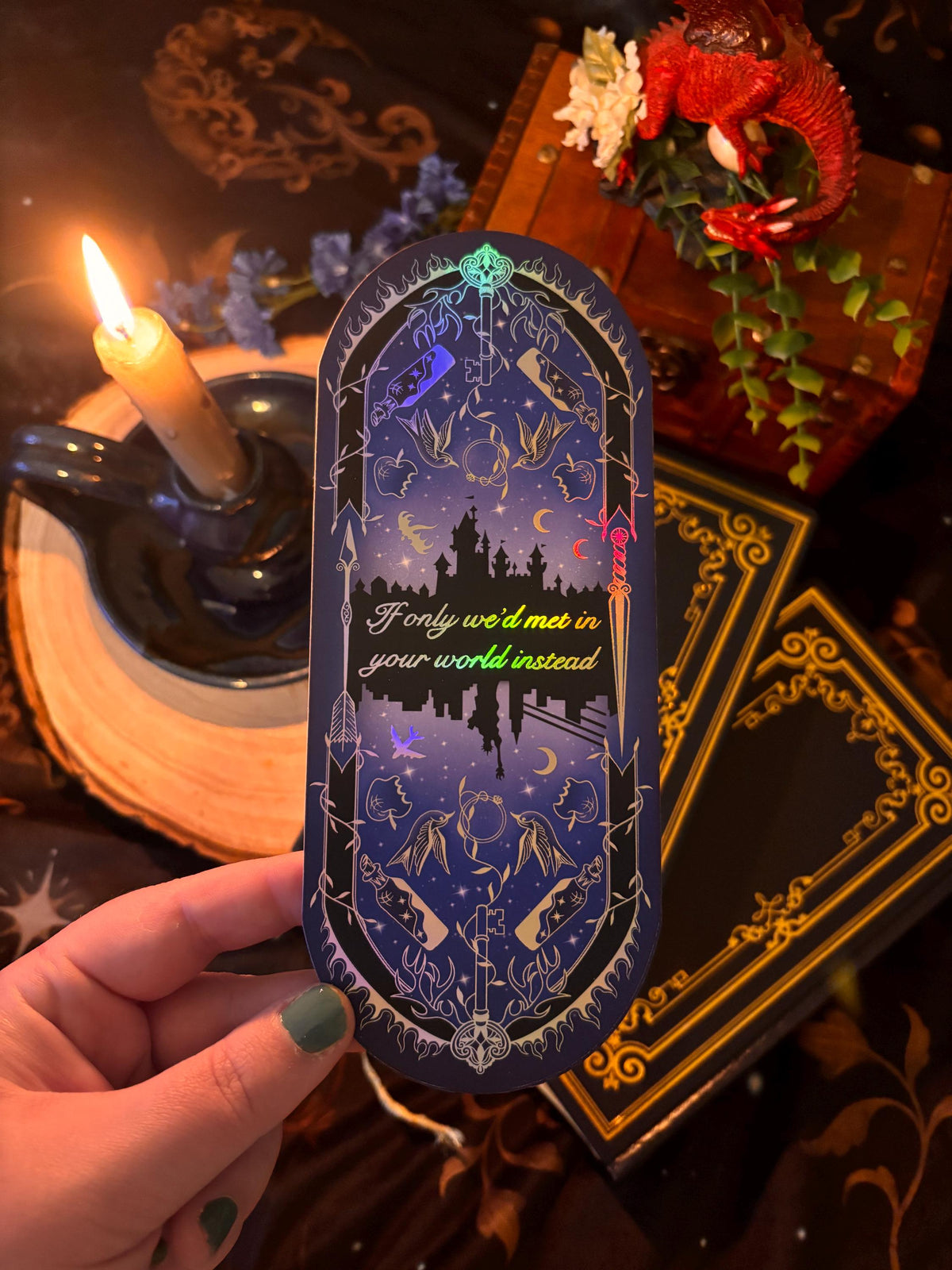 KA Tuckers Fate & Flame bookmark. Fantasy, Dragon and magic portal large size bookmark. Holographic foil. Officially licensed