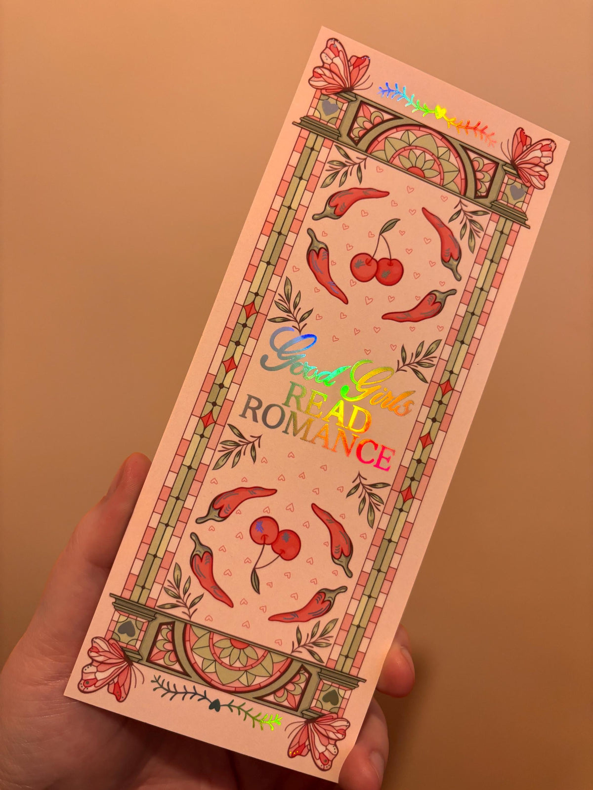 Good girls read romance bookmark - pink - holographic foil - large size