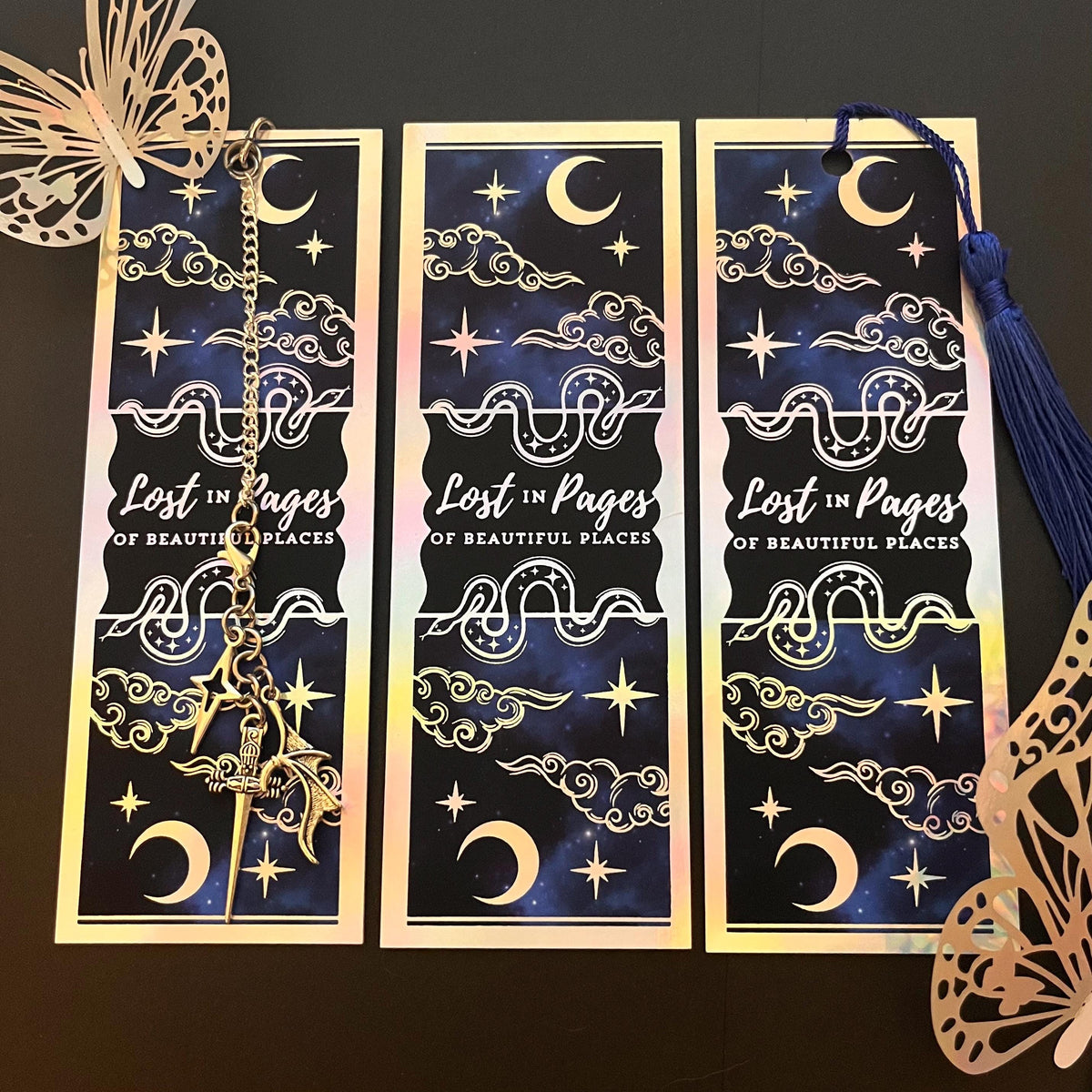 Fantasy Holigraphic Foil bookmark with tassel or interchangeable charm option. Magic Portal Bookmark