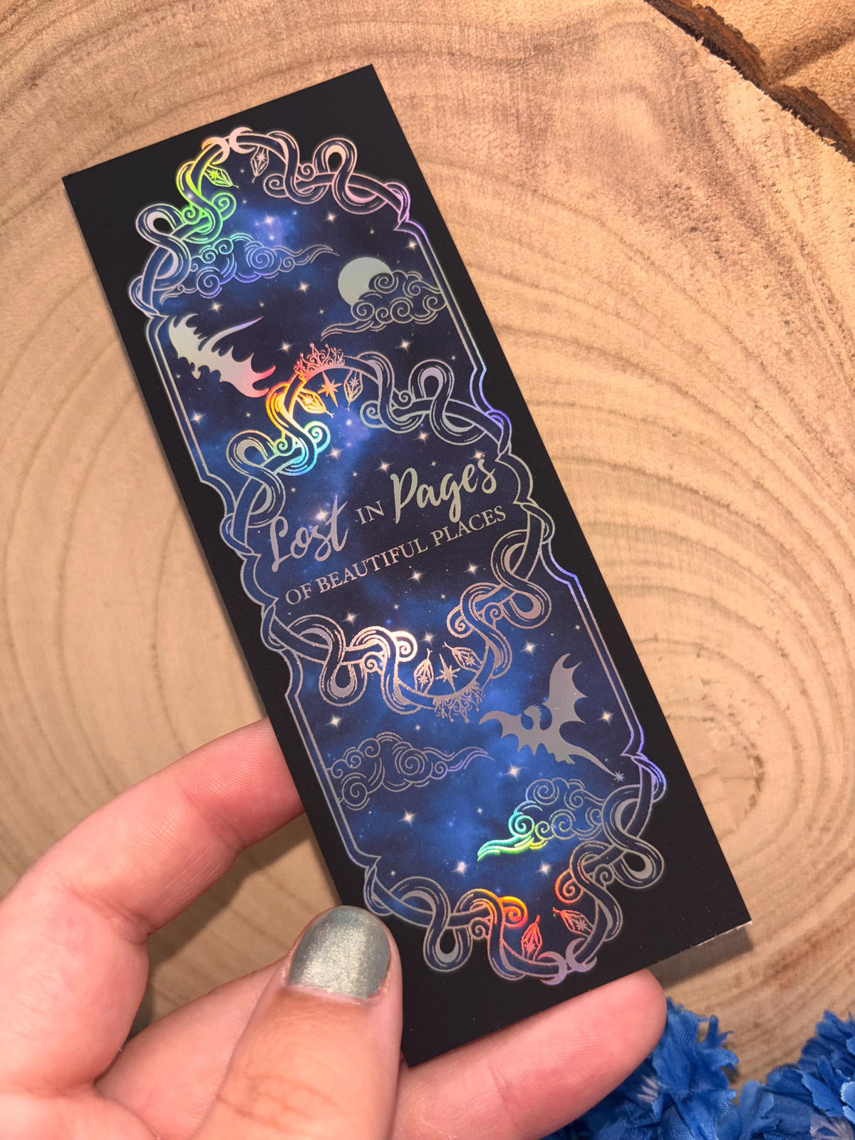 Holographic Dragon Bookmark: Celestial Night Sky Foil Art. Lost in pages of beautiful places. Fantasy bookmark.