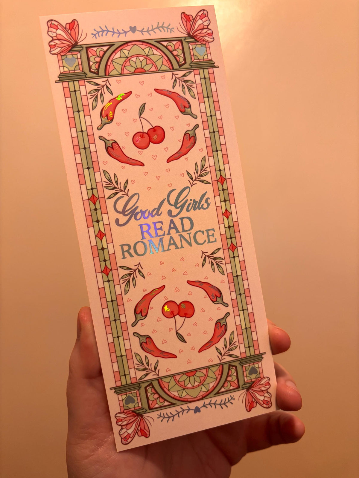 Good girls read romance bookmark - pink - holographic foil - large size