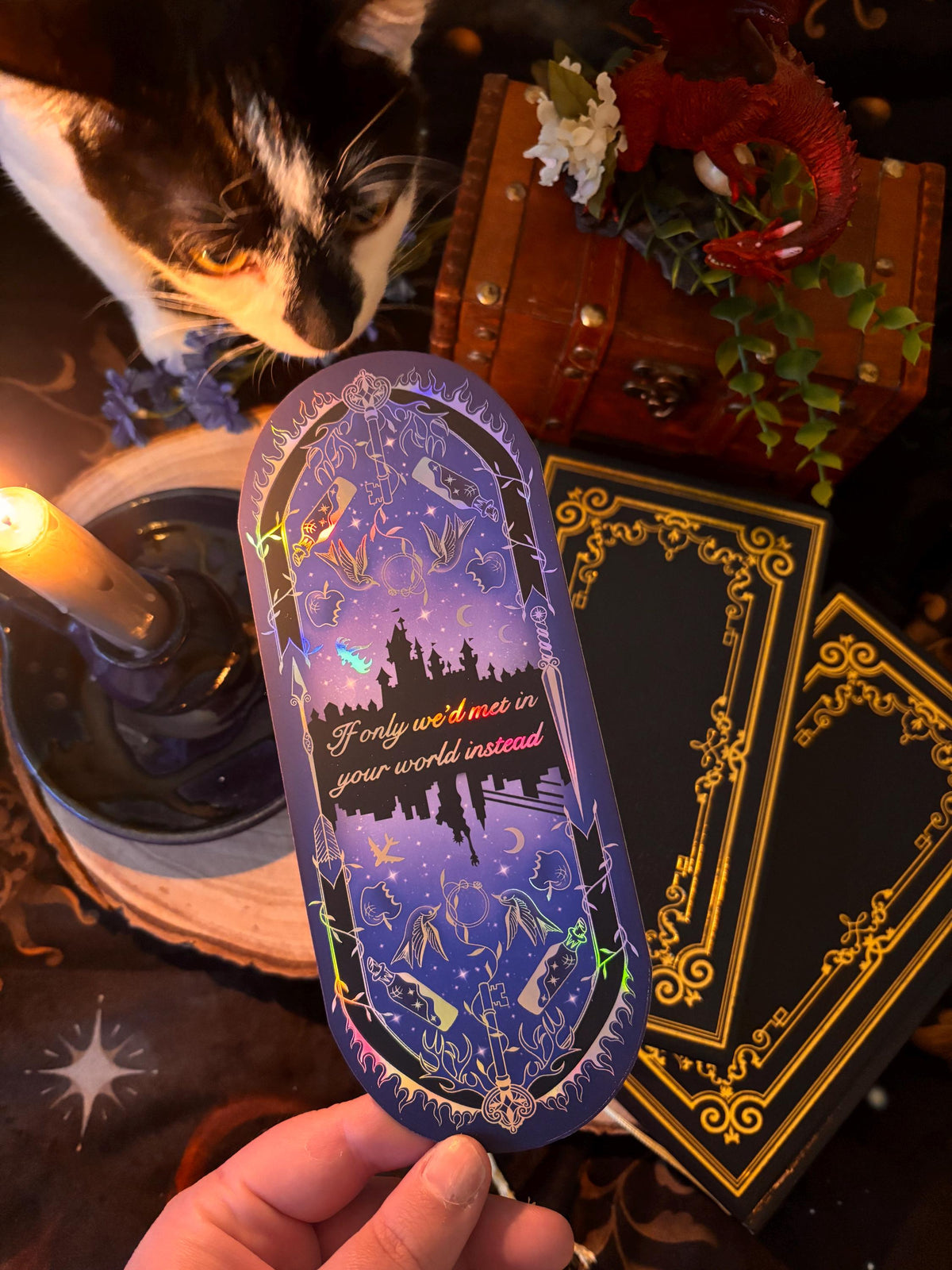 KA Tuckers Fate & Flame bookmark. Fantasy, Dragon and magic portal large size bookmark. Holographic foil. Officially licensed