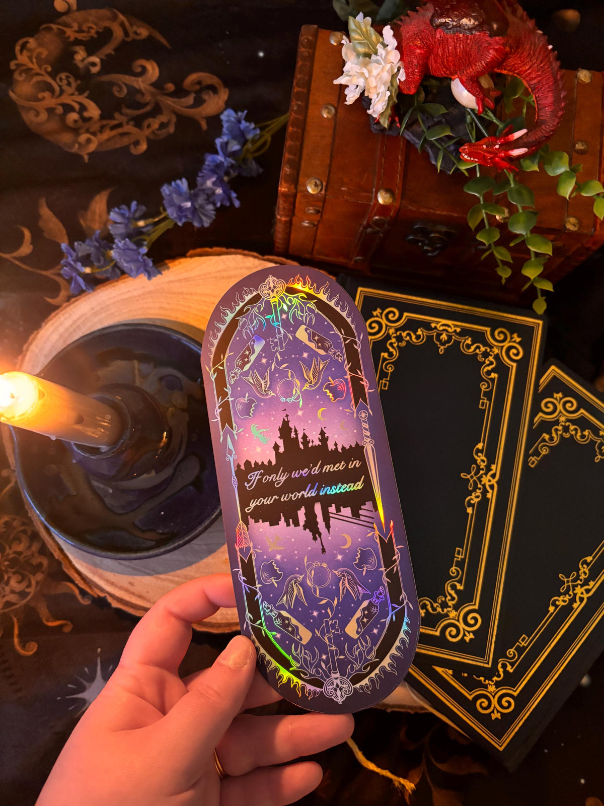 KA Tuckers Fate & Flame bookmark. Fantasy, Dragon and magic portal large size bookmark. Holographic foil. Officially licensed