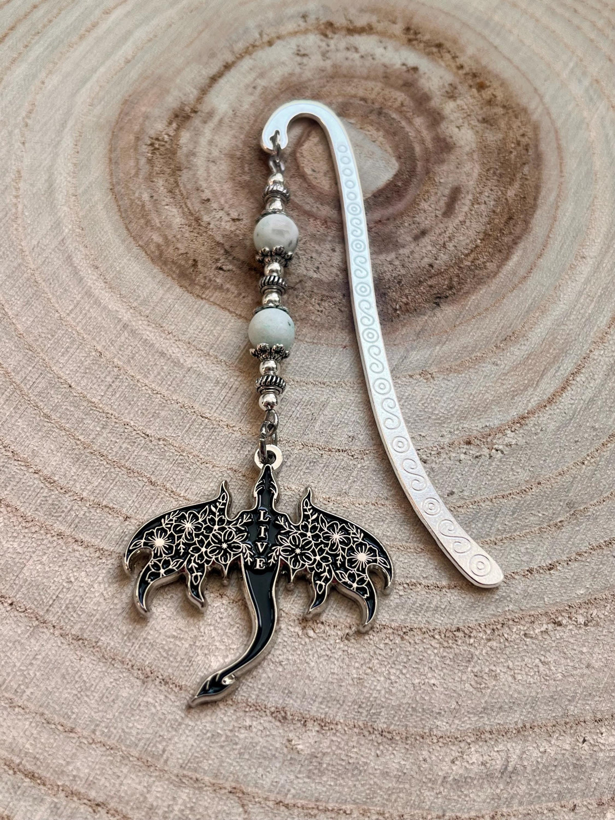 Dragon Bookmark or Keyring. Enamel Live. Floral Wyvern.