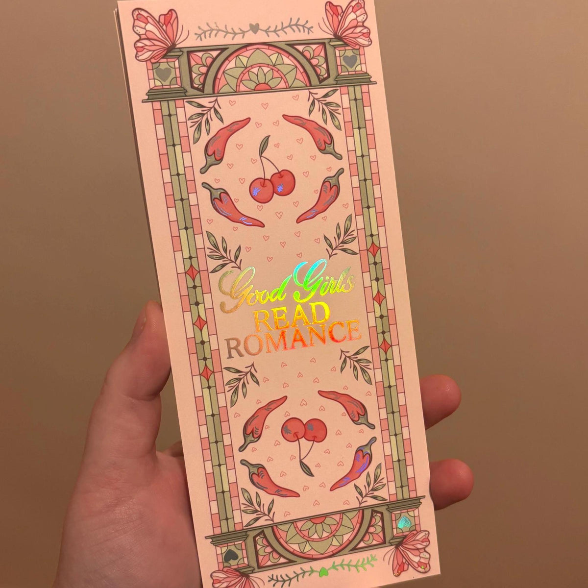 Good girls read romance bookmark - pink - holographic foil - large size